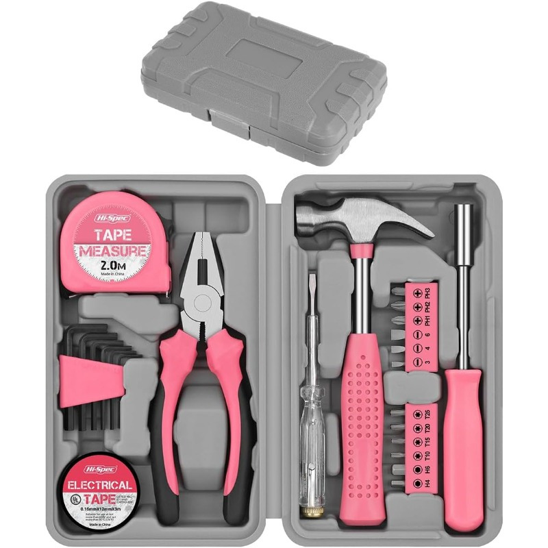 

24pcs Tool Set, Universal Household Hand Tool Set, With Plastic Toolbox Storage Box, Pink Household Tool Set - Includes , Suitable For University, Home, Office, Dormitory