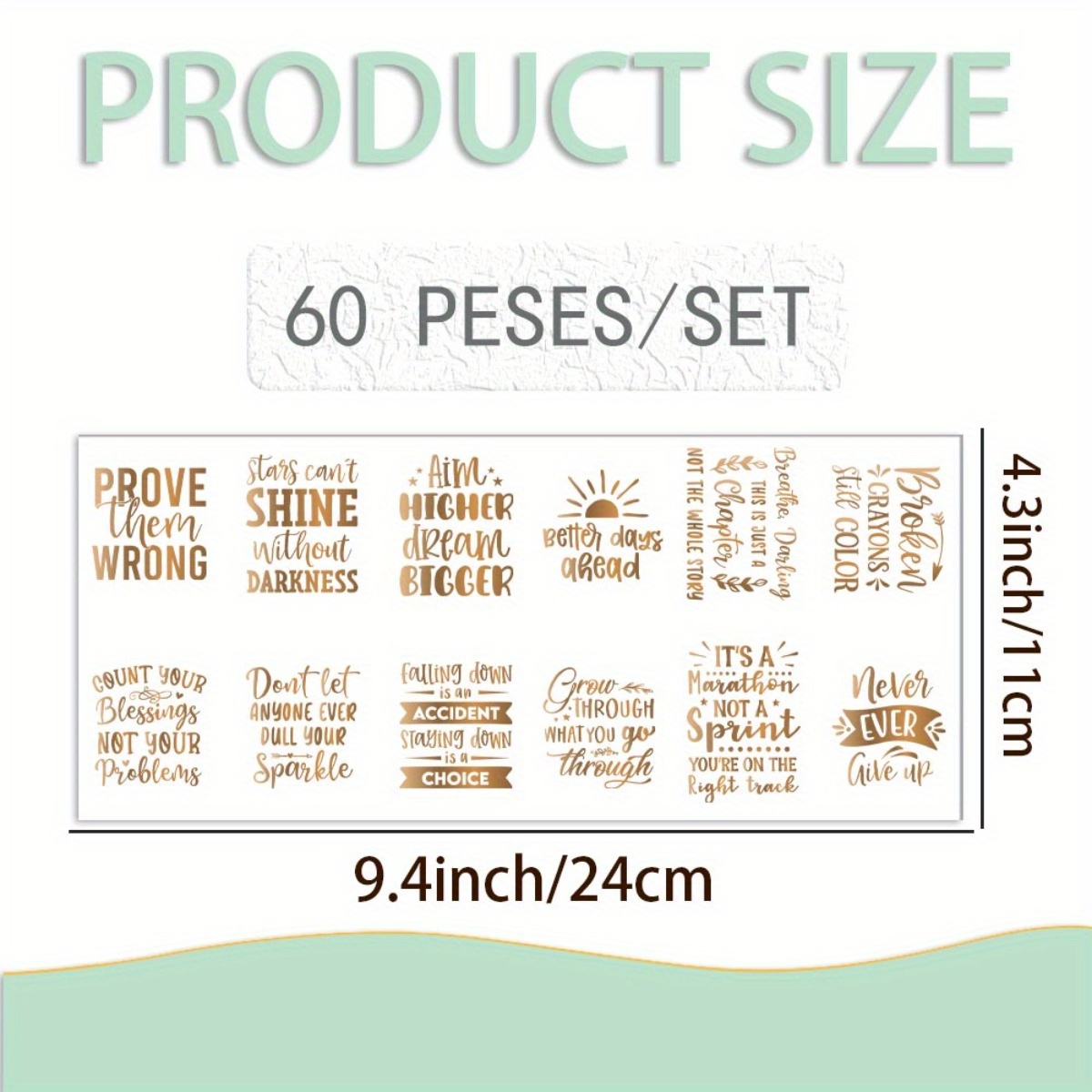TEMU 60pcs Golden Inspirational Quote Vinyl Transfers - Durable High- Adhesive For Diy Crafts, Keychains, Office Supplies & Gifts - Motivational With
