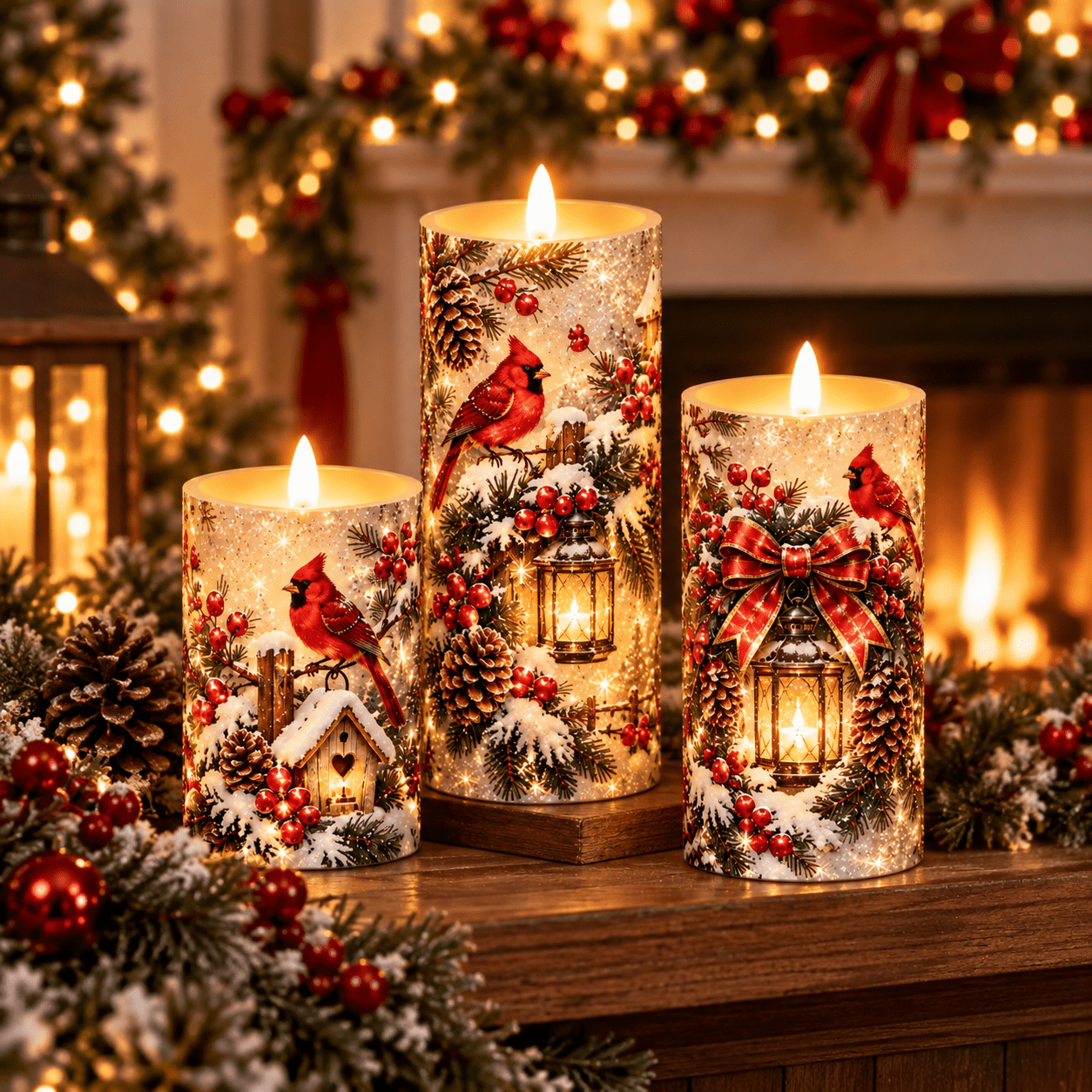 TEMU Flameless Led Candles 3pcs Set Flickering Candle Lights Christmas Lantern Decorative Candle Set For Home Decor Table Centerpiece Christmas