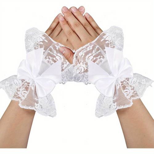 lace gloves bow tea party short wedding fingerless gloves for 80s wedding halloween masquerades prom cosplay