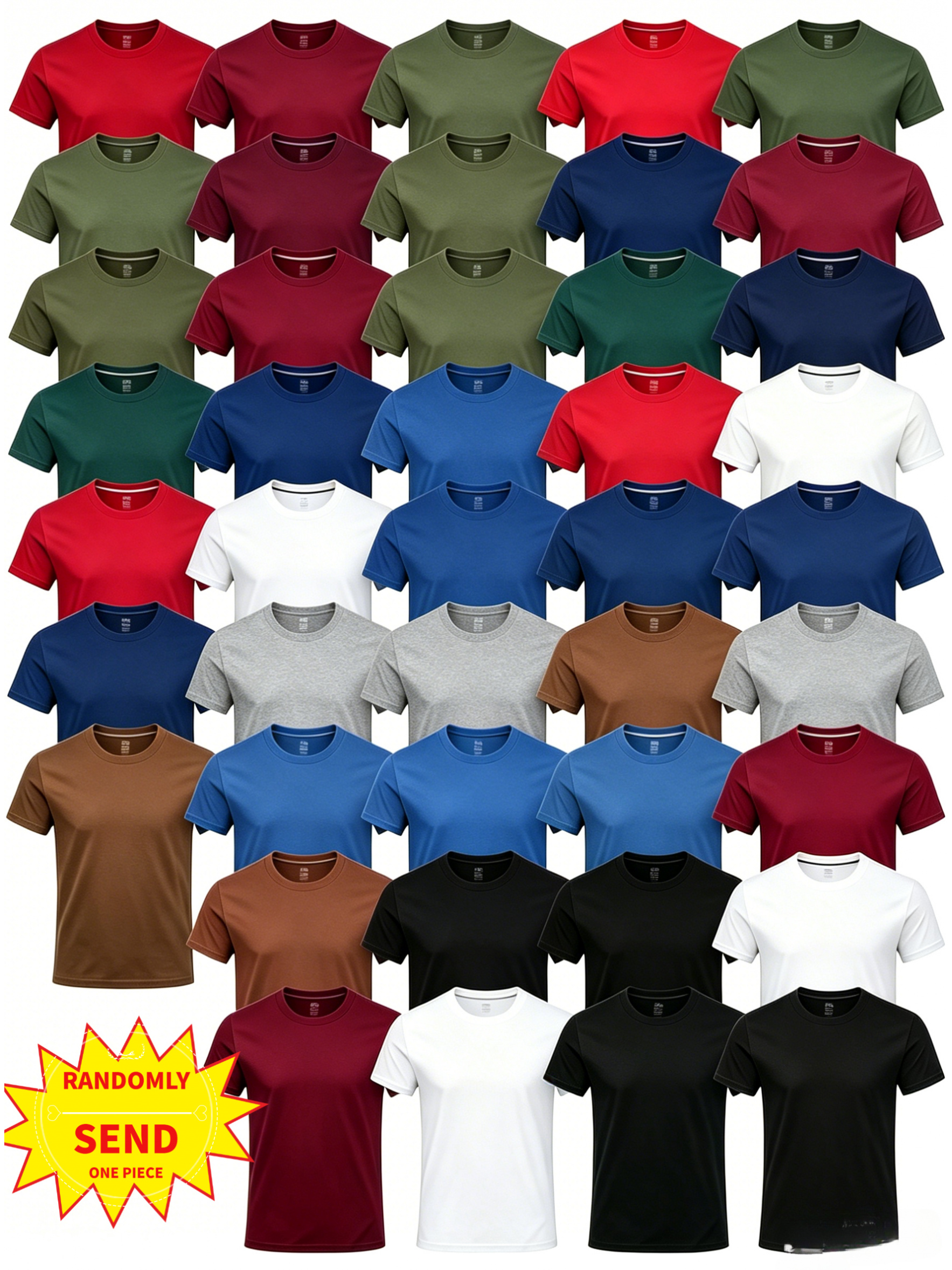 43pcs of mens quick drying   fashionable solid color crew neck short sleeve sports tops breathable and moisture absorbent crew neck t shirts 1pc         43pcs