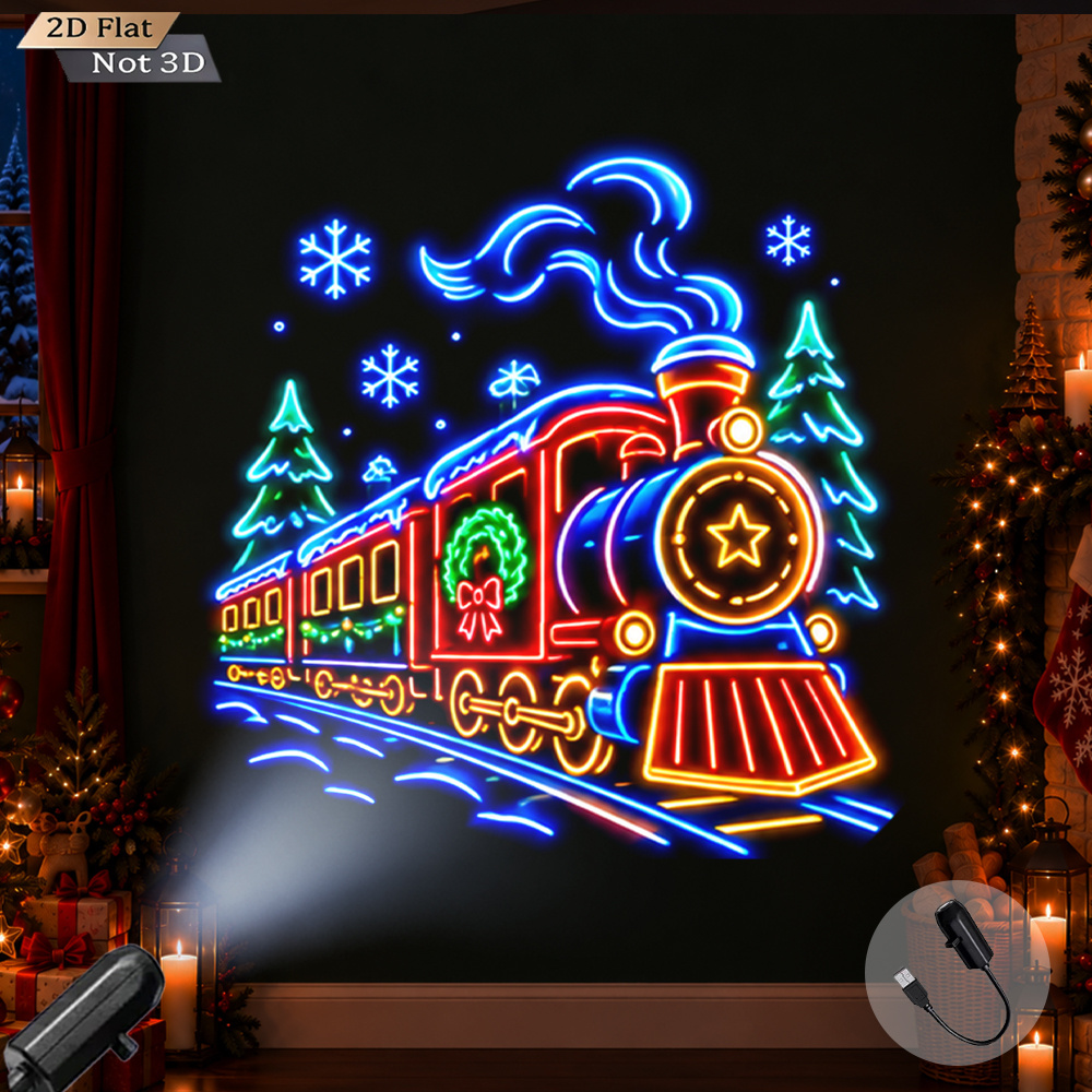 TEMU Usb Powered Projector Light Christmas Train With Snowflakes And Christmas Trees Led Projection Lamp Ambient Night Light Decor For Room Christmas