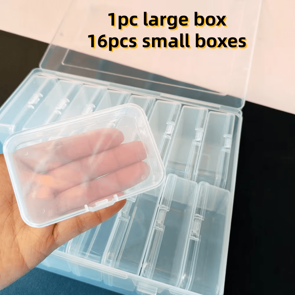16-grid Adjustable Dividers Transparent Plastic Storage Box Organizer Set - Stackable Containers For Crafts, Sewing Supplies, And Small Additions, Bead Organizer