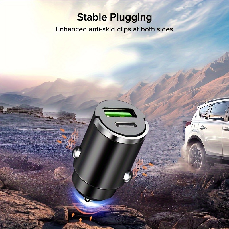 1pc universal dual port usb type c car charger with metal pull ring pd super fast charging   anti   suitable for all vehicles 12v 24v compatible without battery Product details 0