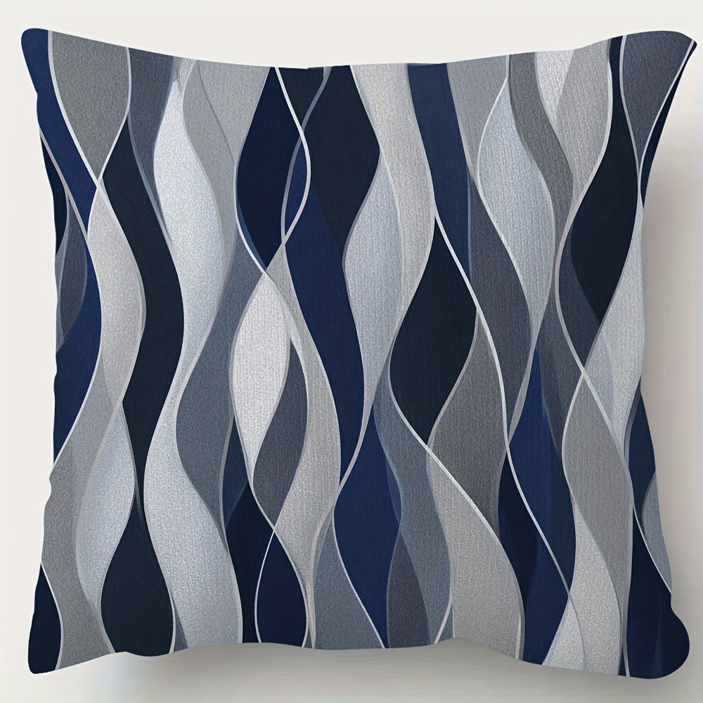 TEMU 1pc Pillowcase, Navy Blue White Gray Pillowcase - Soft And Smooth Polyester Short Plush Fabric, Single-sided Printed Pattern, 45cm*45cm, With