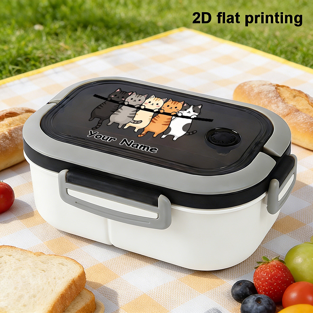 TEMU 1pc Bento Lunch Box, Bento Lunch Box With Custom Name Cute Cat Theme Print, Suitable For Office School Daily Dining, Cartoon Printed