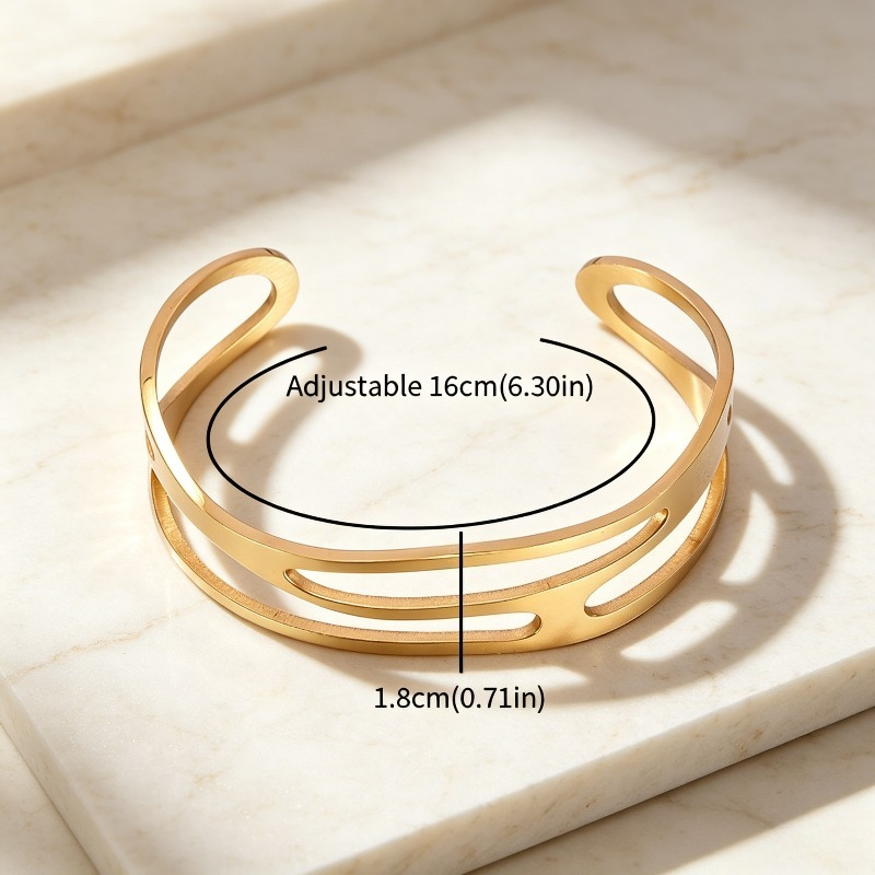 1pc Double-Layer Hollow Minimalist Stainless Steel Open Bangle