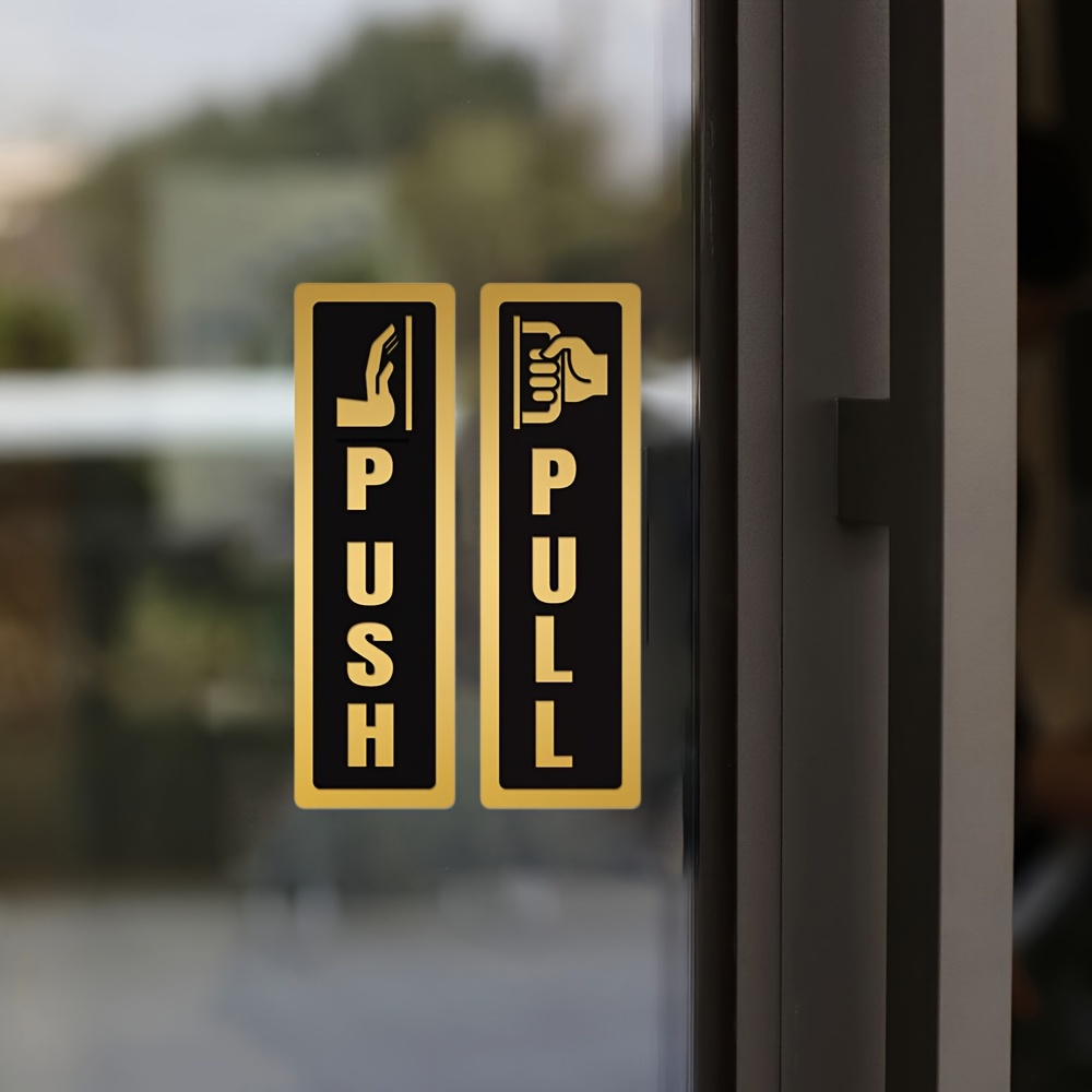 TEMU 2d Flat Printing/ 2pcs Acrylic Sliding Door Sign- Rectangular Design, Palm Operation, Golden And Black Options, Suitable For Offices, Shops,