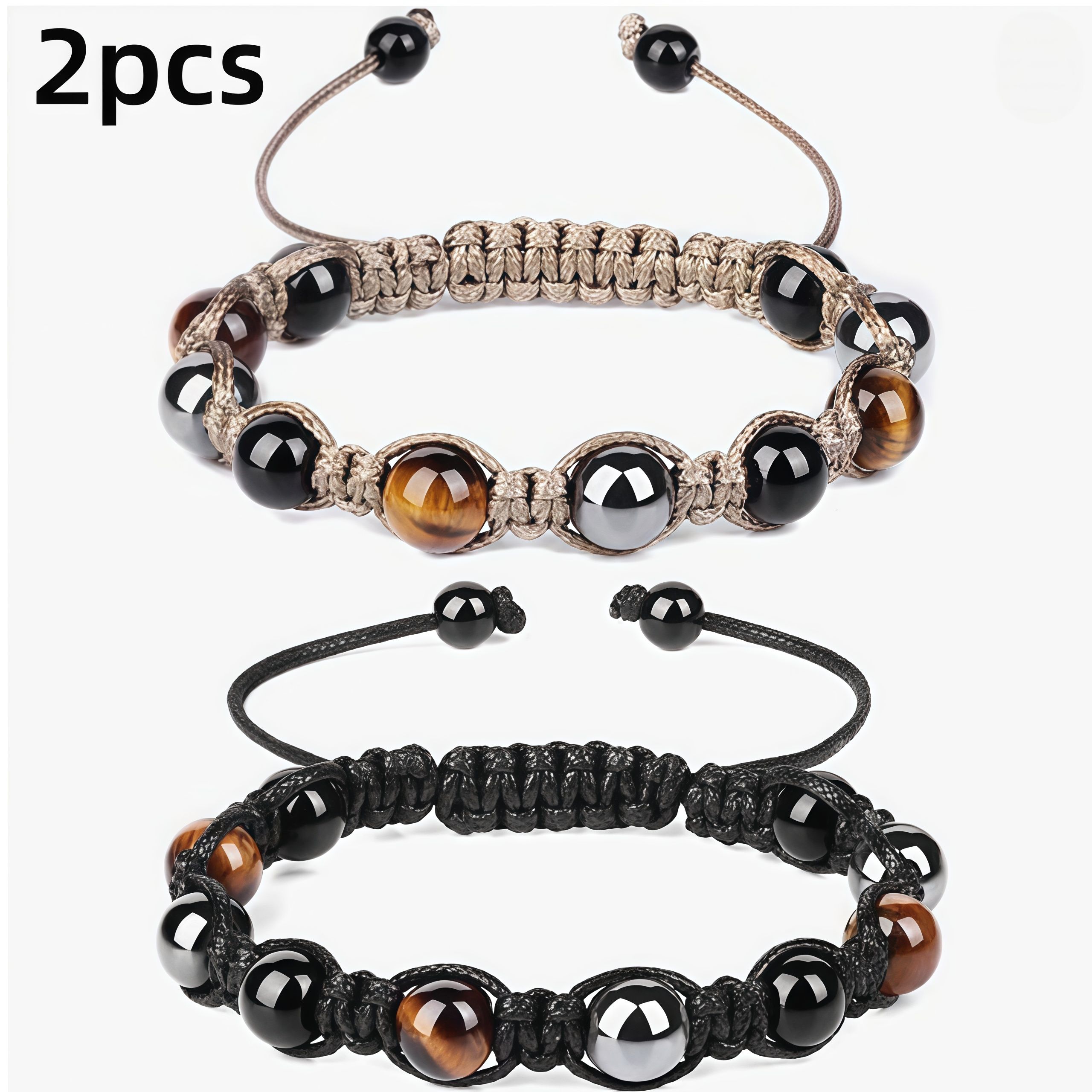 TEMU Set pezzi, Braccialetto a protezione, Braccialetto con perle autentiche di occhio di tigre, ed ematite per , Braccialetto a porta fortuna, e