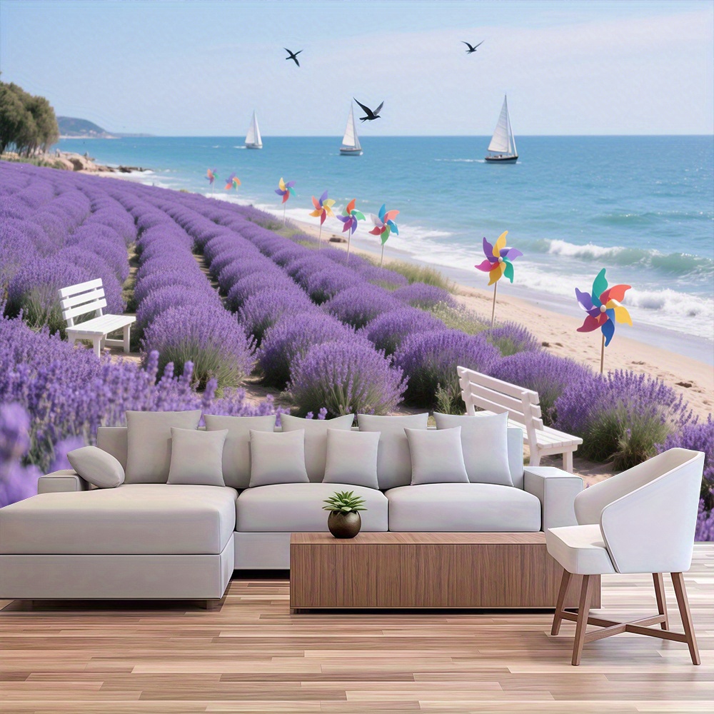 1pc lavender ocean tapestry with gentle   vibrant purple   sailing boats colorful beach balls polyester wall hanging for living room bedroom office party decor   gift accessories not included coastal  