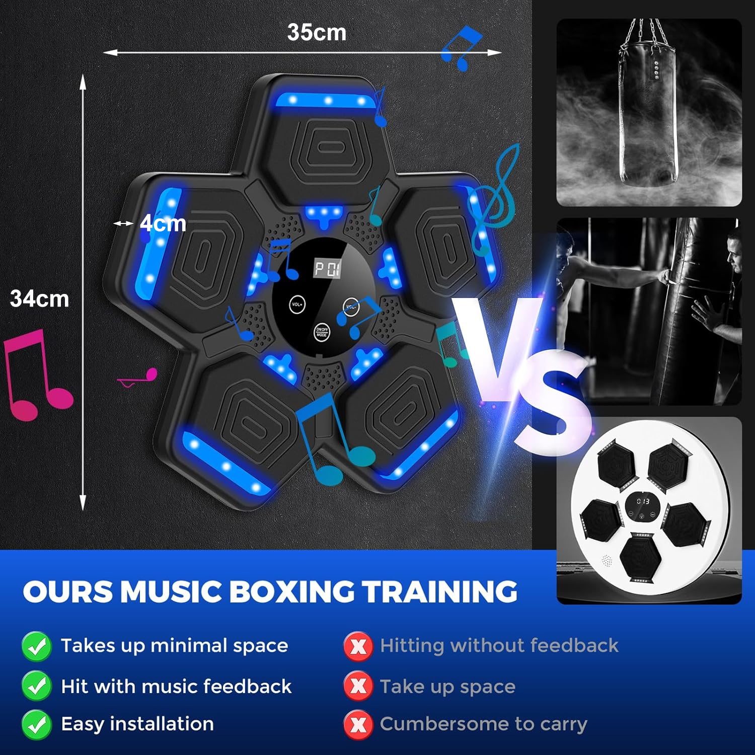 2025 Music Boxing, Smart Wireless Boxing Machine with Boxing Gloves Wall Mounted, Music Boxing Target Workout Punching Equipment for Home