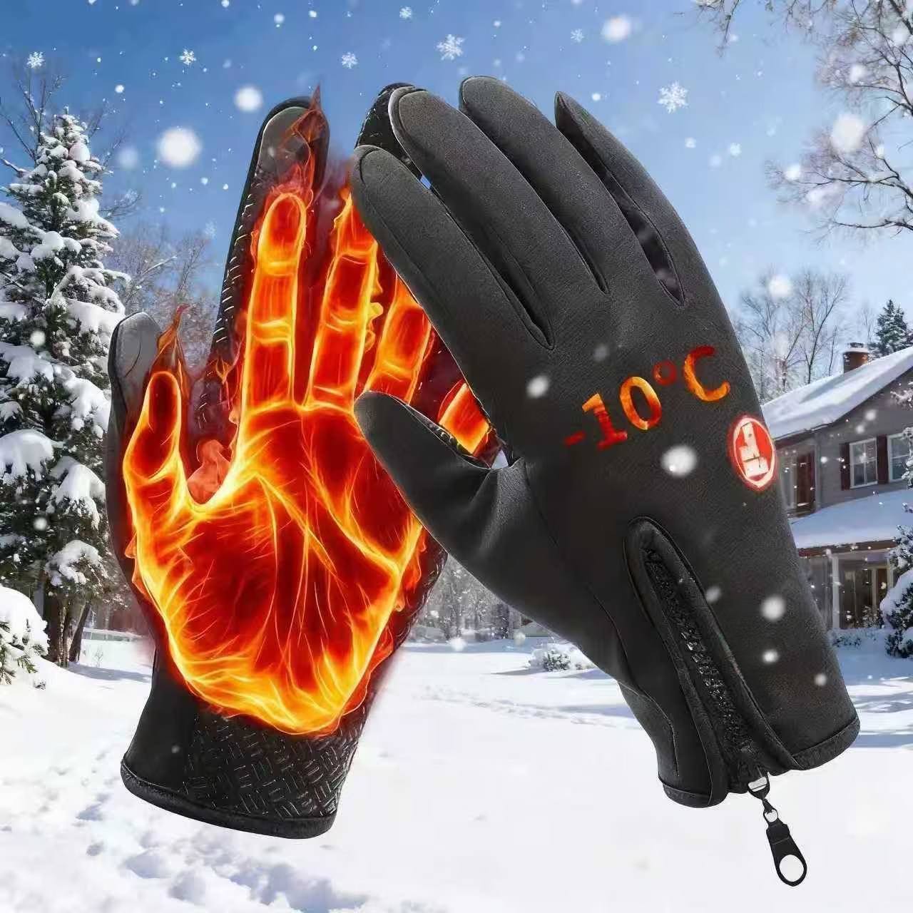 Image of Outdoor Winter Cycling Warm Gloves, Full--screen Zipper Gloves, Unisex, Windproof & Warm, Suitable For Winter Sports, Skiing, Snowboarding And Hiking