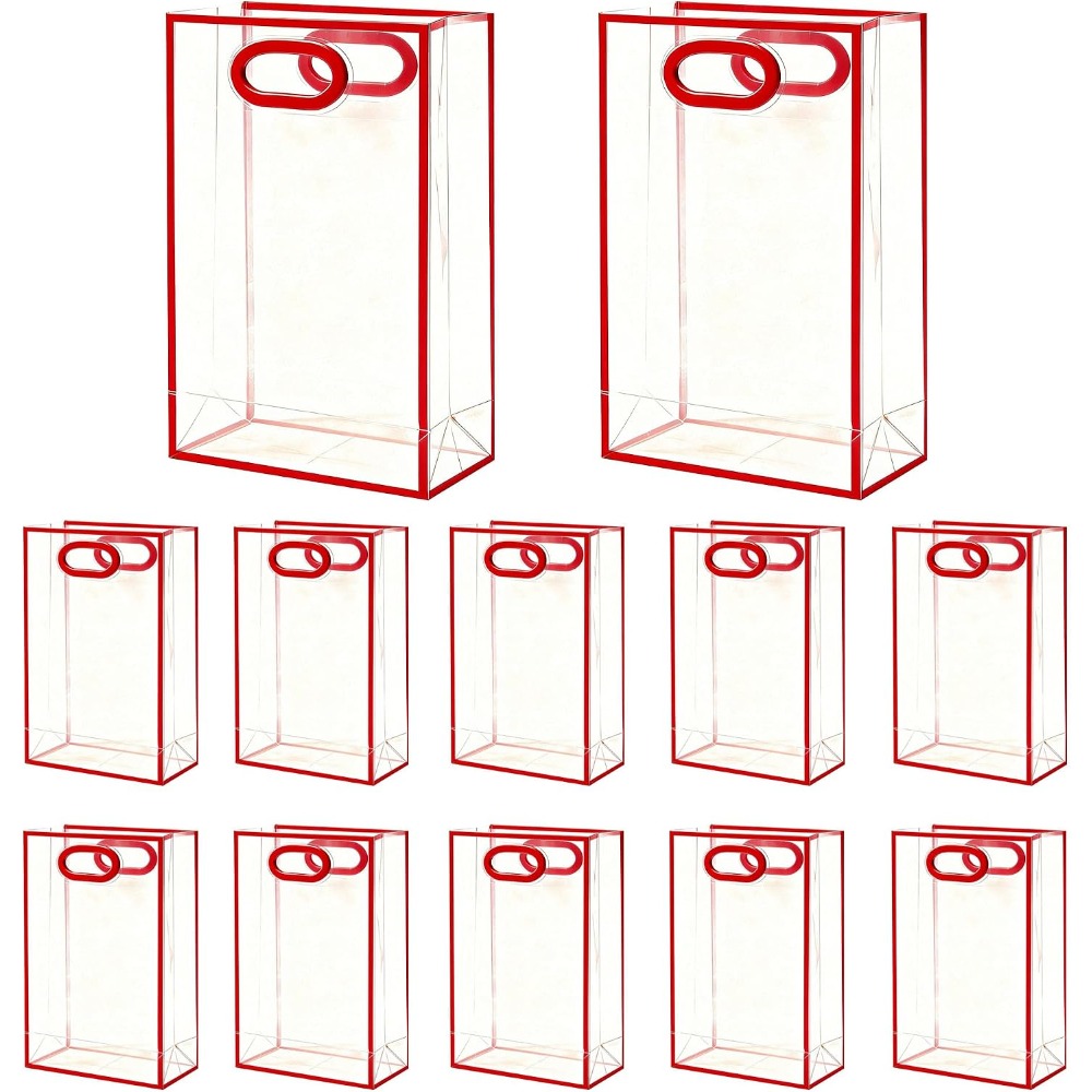 TEMU Lot de 12 sacs fourre-tout cadeaux transparents, sacs à friandises en plastique réutilisables, sacs cadeaux transparents pour bonbons, emballage