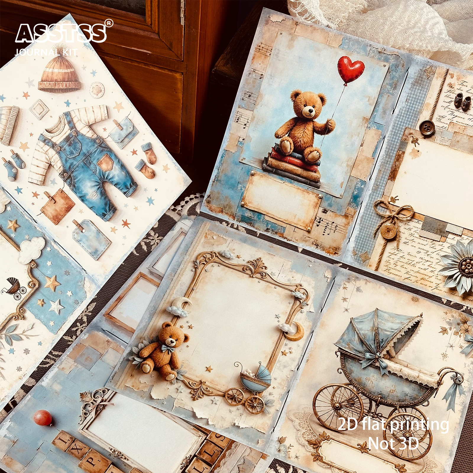 TEMU ASSTSS 20-Blatt A5 [2D flach] Vintage-Baby-Thema-Papier für DIY-Junk-Journals, -Dekorations-Block, für Kunsthandwerk, Scrapbooking-Zubehör,