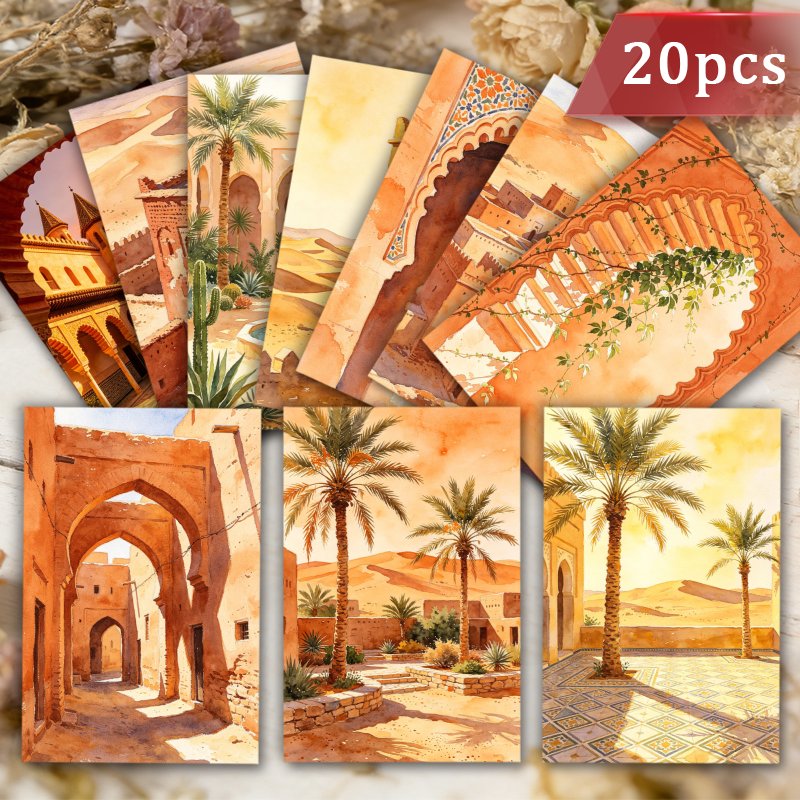 TEMU [Papier Épaissi Amélioré] 20 cartes postales marocaines aquarelle pour toutes occasions, articles originaux, architecture traditionnelle