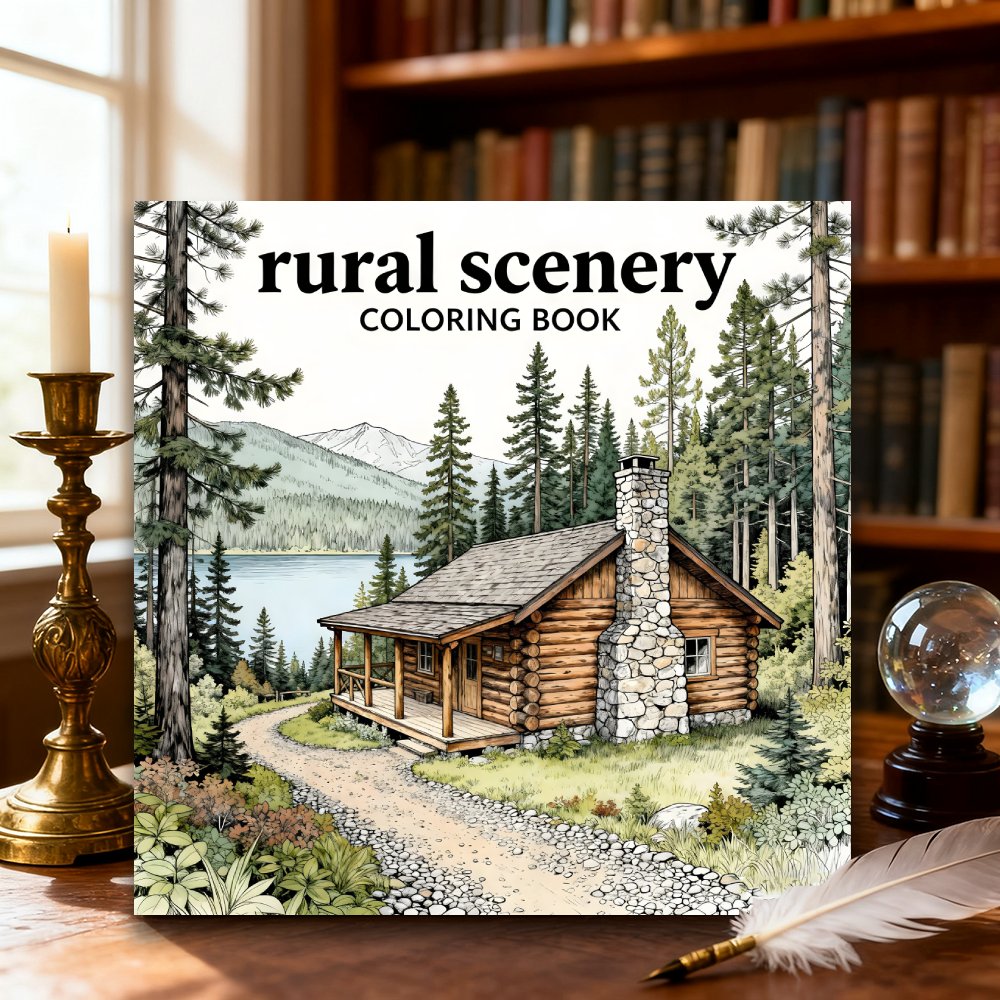 TEMU Livre de coloriage pour adultes 20X20 cm, paysage champêtre - 24 pages de pages de coloriage, idéal pour la relaxation des adultes, grand grille
