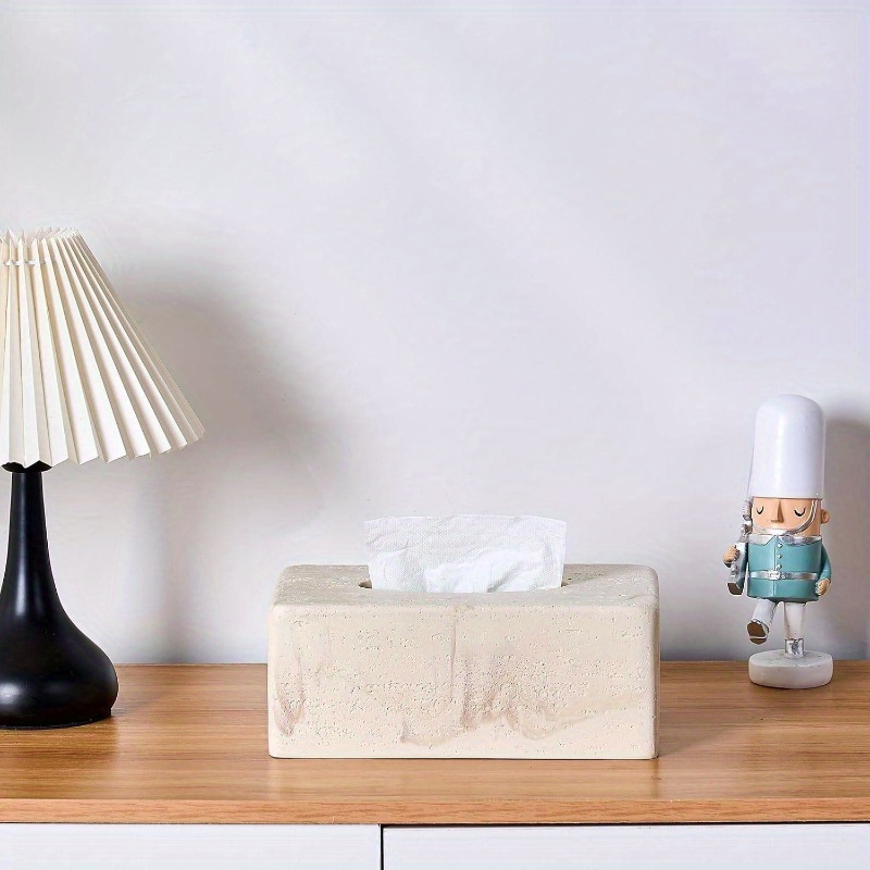 natural   textures tissue box cover - heavy-duty resin rectangular bathroom countertop organizer, 4-inch height, beige marble design for home decor, office, or bedside table, durable & stylish storage solution, bathroom decor and accessories, office accessory, modern decor,  , textured surface, sturdy construction, home organizers, minimalist decor,   material, office workers, decorative cube holder, fall home decor with burlap texture design Product details 8