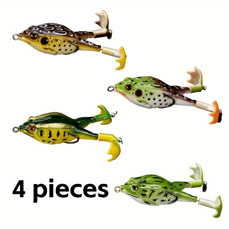 TEMU 4pcs Surface Frog Lure Set With Double Propeller- Realistic Swimming Action, Soft Silicone Bass Lure Realistic Frog Lure Set Trout Pike Freshwater Saltwater With Lead Weight Fishing