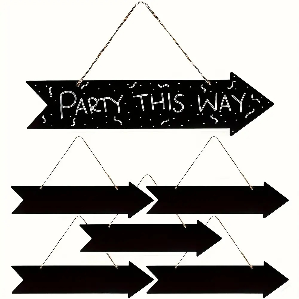 TEMU 5pcs Pack Artificial Chalkboard Signs Suitable For Home Office Decor, Directional Arrow Wall Plaques With Hanging Right Arrow Signs, Diy
