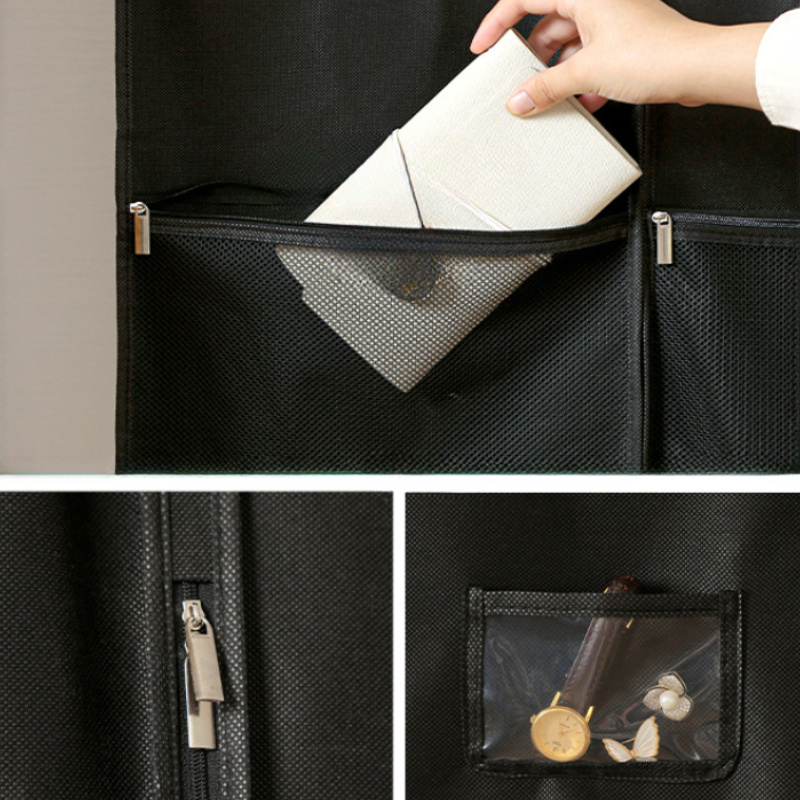  large capacity hanging garment bag with transparent window zipper closure and multiple pockets ideal for suits and dresses travel and storage durable non woven material luggage for travel details 6