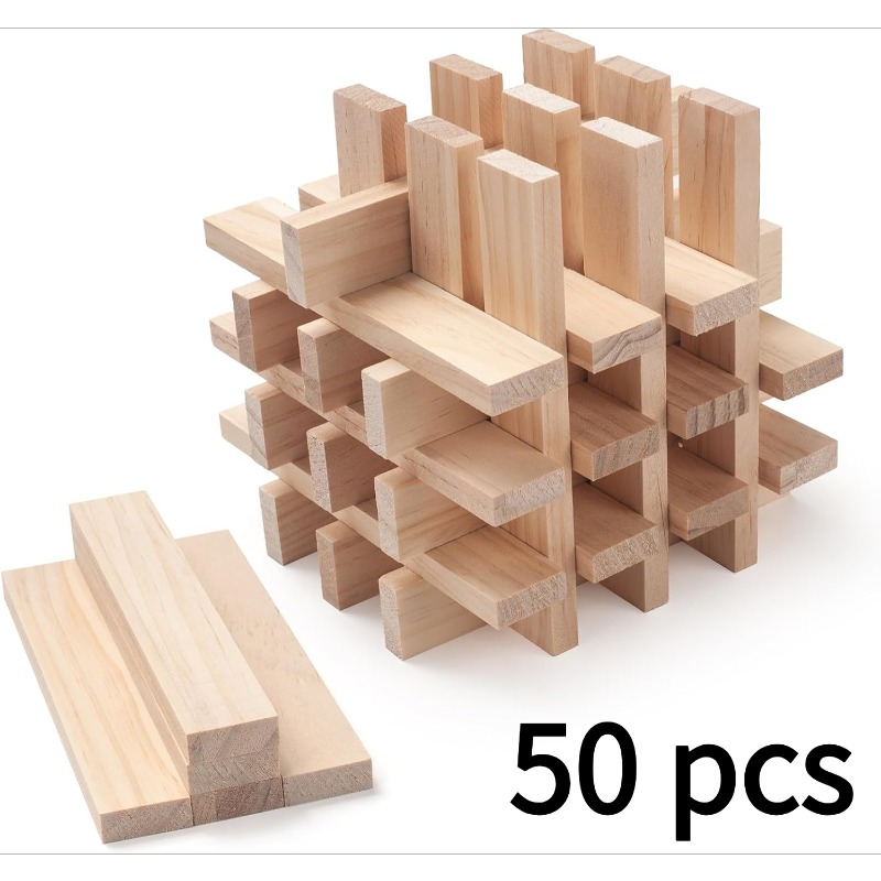 50pcs Wooden Dowels - For Woodworking, Model Making And Crafts | Unfinished Flat Sticks, For , Connecting, Strips, Compatible With Crafts