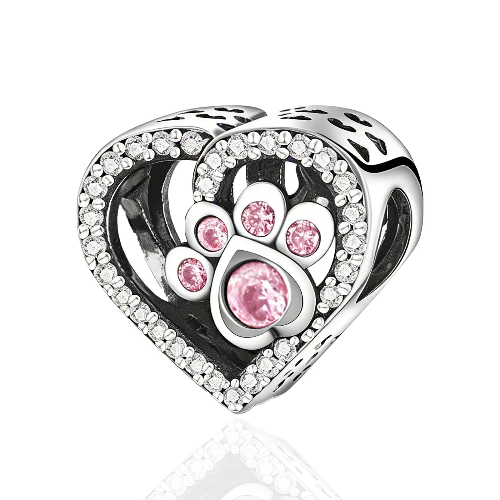TEMU Breloque tendance en argent S925 avec cœur et patte mignonne, perle , nouveau design, idéale pour bracelets ou bracelets de bras originaux et