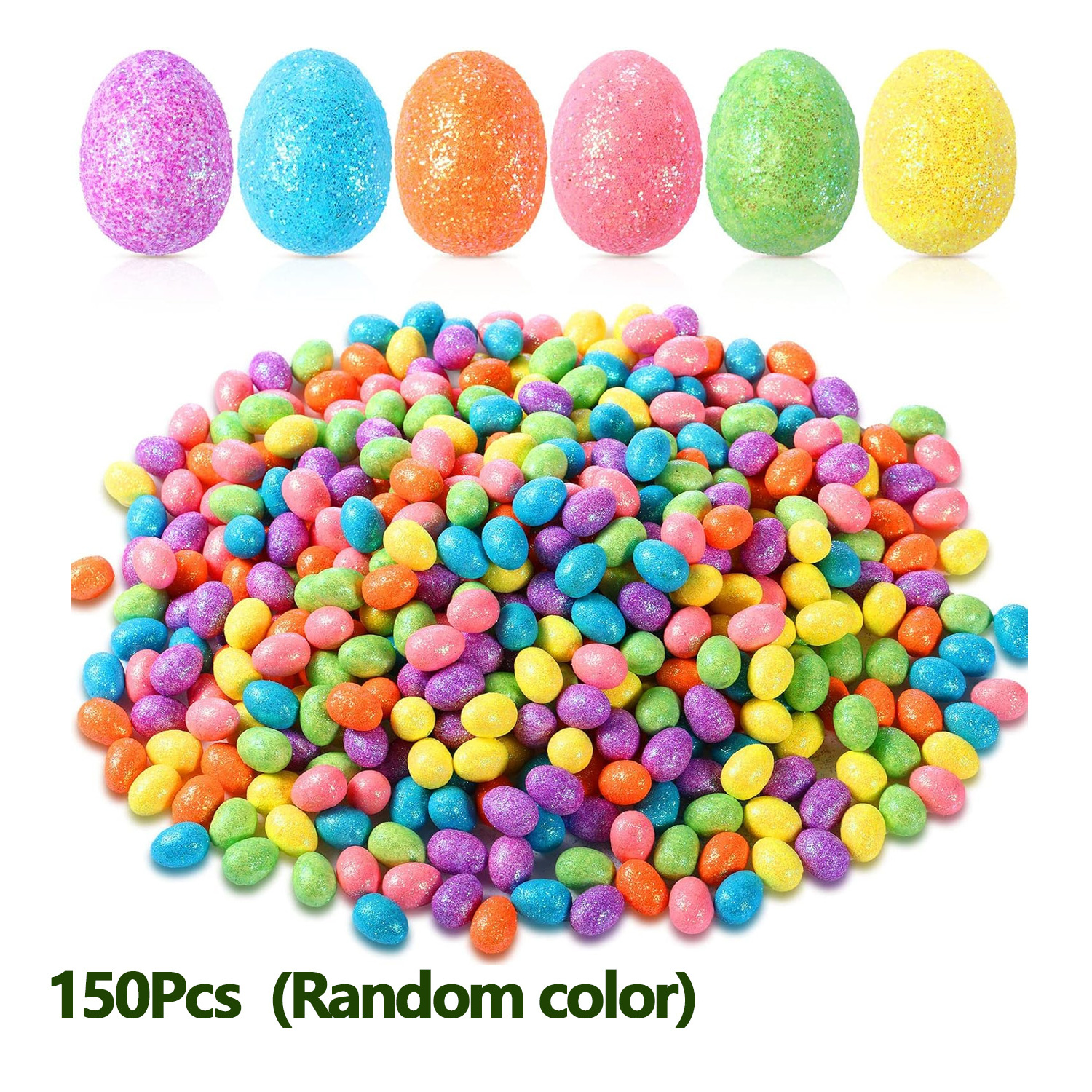 TEMU 150pcs Easter Glitter Eggs | Decorative Foam Shiny Easter Eggs, Mini Pastel Eggs, Bird Eggs For Basket Fillers, Spring Party Favors, Home