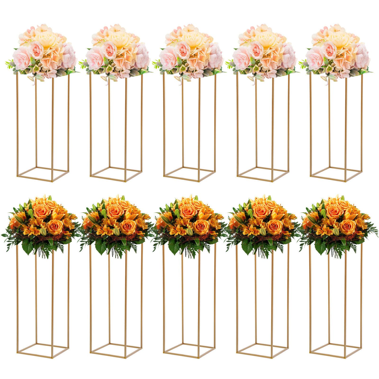 Image of 10-pack Tall Golden Metal Geometric Centerpiece Stands, 31.4-inch Wedding Arch And Table For Floral Displays, Party Reception, And Home Arrangements