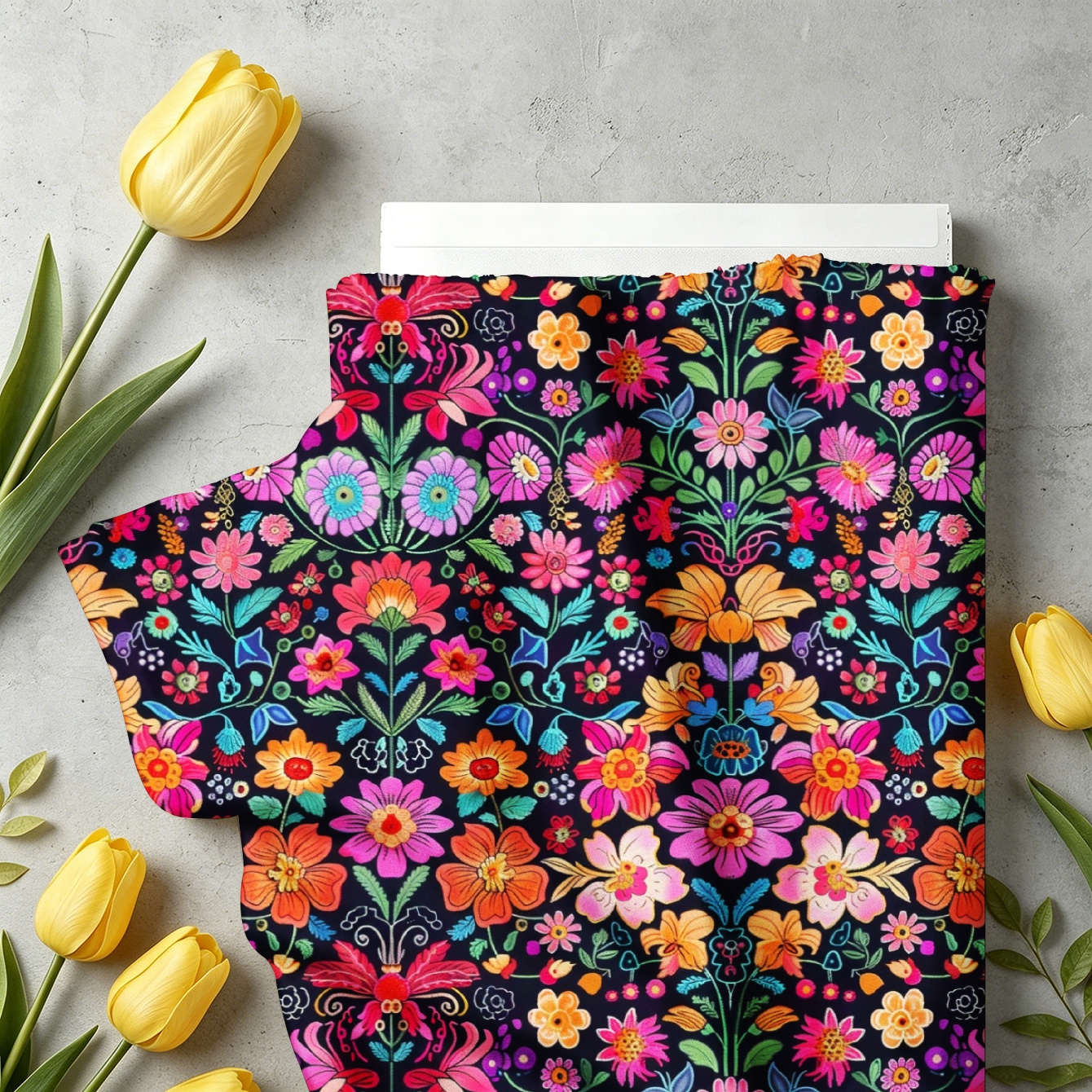 TEMU 1pc Mexican Style Floral Pattern Fabric, Optional, Soft And Comfortable Material, Polyester Handmade Cloth, Suitable For Quilting, Crafts, Bags,