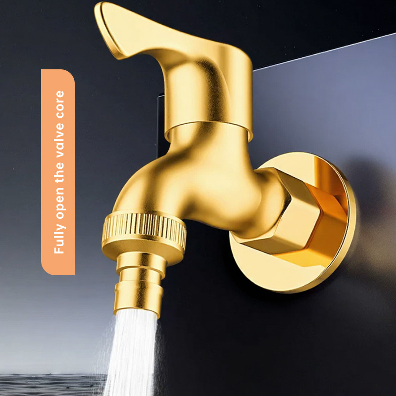 JIAYUN 1pc Outdoor Freeze-Resistant Brass Single Cold Water Faucet, Washing Machine Faucet, Golden, Extended Size, Chrome-Plated Surface - Universal Interface, Fits Wall Holes / Water Pipe Outlets, Kitchen and Bathroom Angle Valves, Copper Alloy