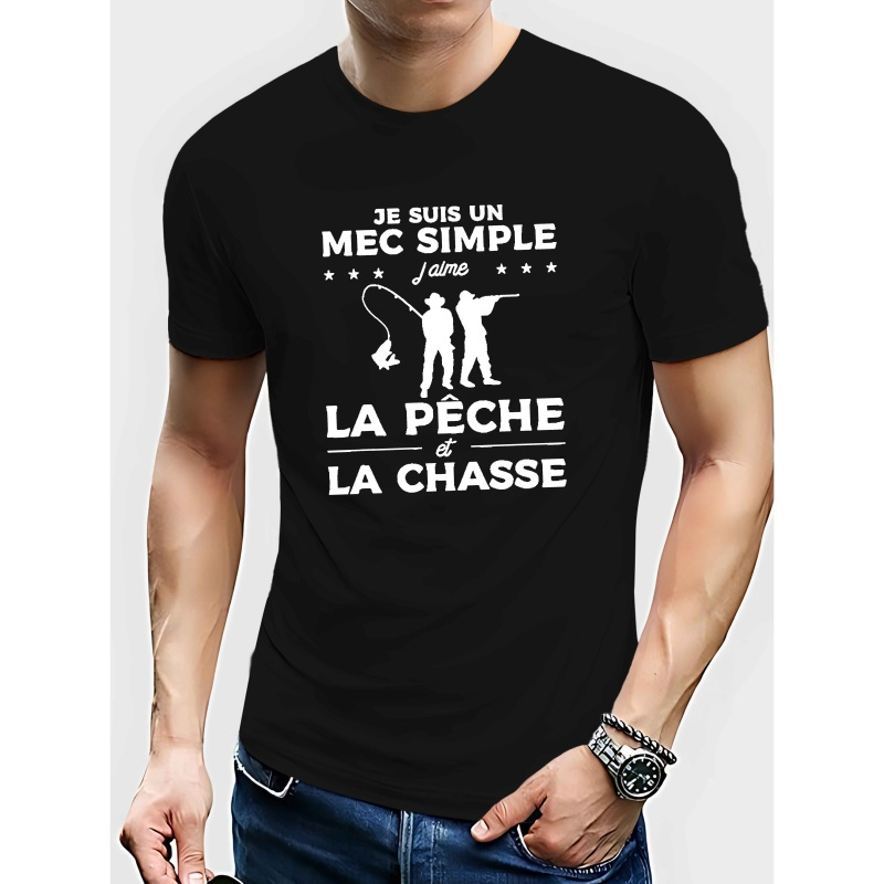 

T-shirt décontracté à col rond pour homme - Tissu en % polyester avec une légère élasticité, Haut à manches courtes à géométriques pour les amateurs de pêche et de chasse,