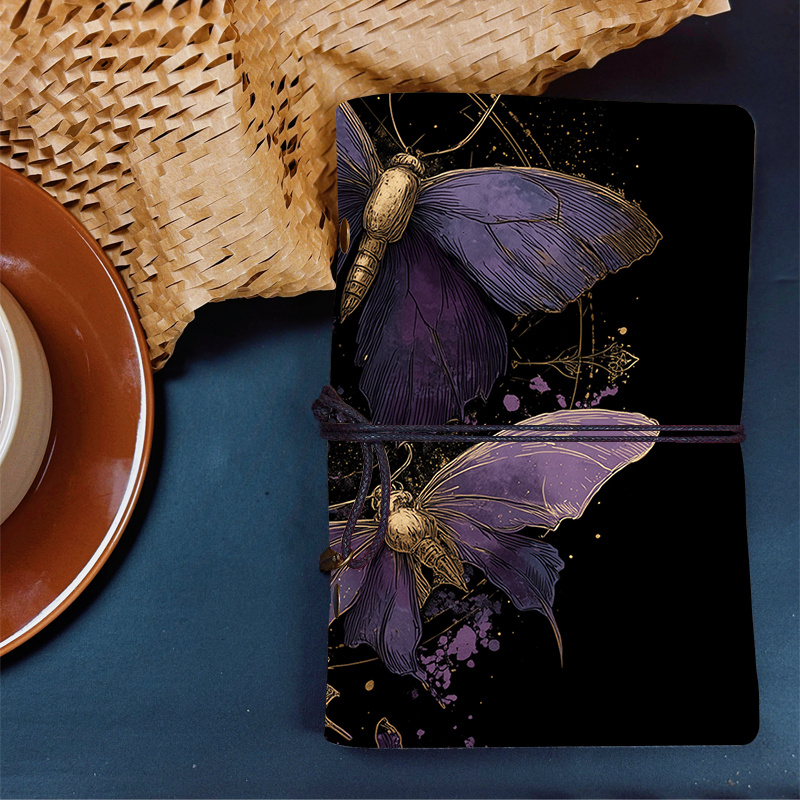 TEMU 1pc A6 Journal Elegant And Functional Minimal Notebook For Work Plans College Studies And Daily With Purple Butterflies On Black Background