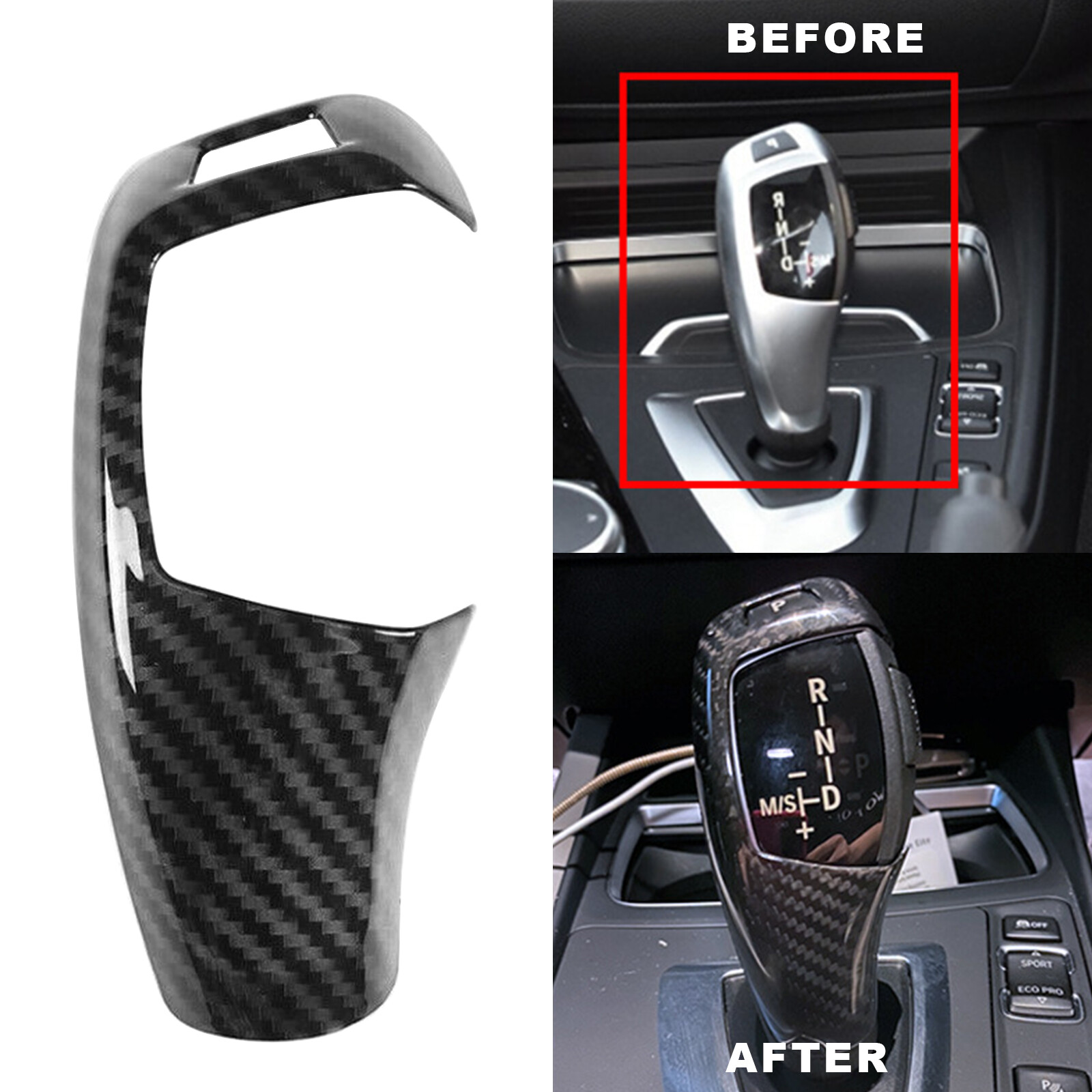 TEMU Rhd Carbon Fibre Shift-knob Cover For 2 3 4 5 X3 X4 X5 X6, Gear Shift Knob Cover, Manual Transmission, Automotive Upgrade, Premium Look, Modern