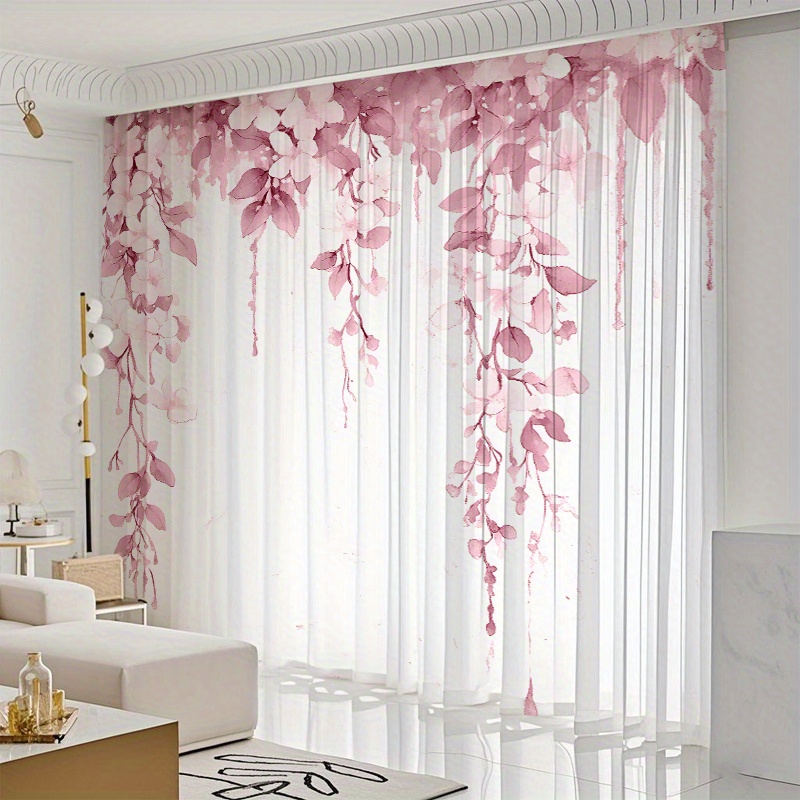 TEMU 2 rideaux transparents style avec motif de nœud rose - Atténuent , protègent l'intimité, adaptés à toutes avec fixation à tringle, décoration