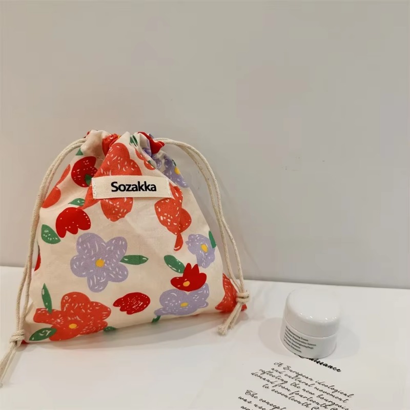 TEMU 1 pz Pochette portaoggetti con coulisse Stile Giapponese Borsa per rossetti Portatile Borsa cosmetica da viaggio per donne Organizer per trucco