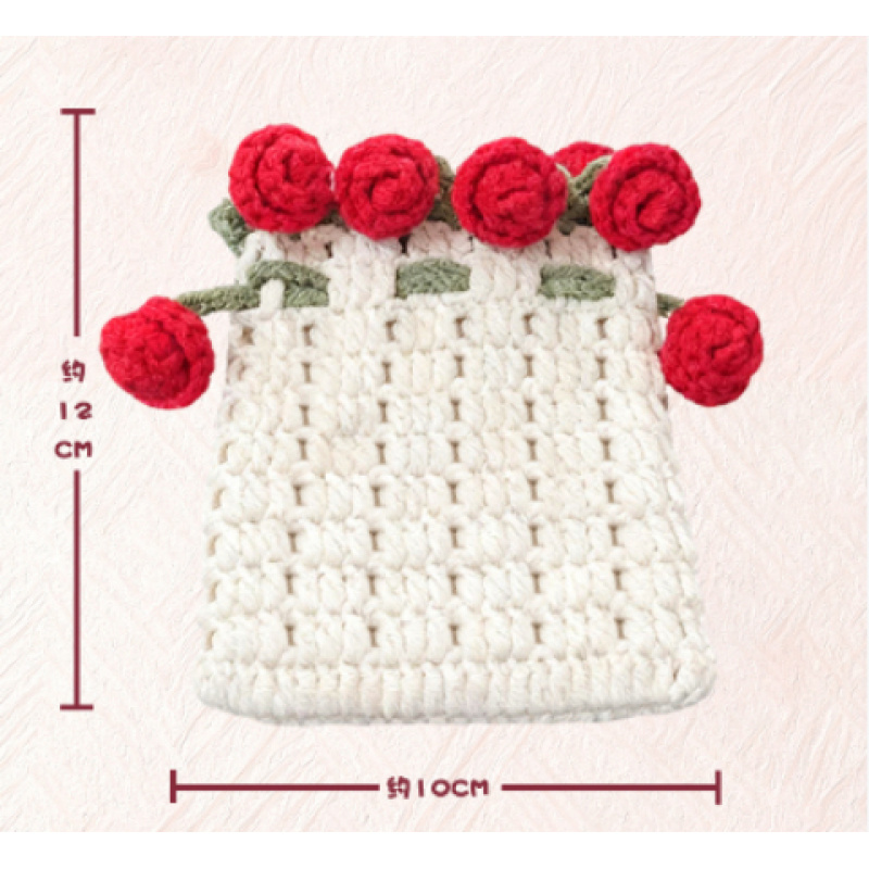 TEMU Pochette à d'une pochette tissée, tricotée et crochetée à - Sac organisateur vintage avec rouge, convient pour pièces de monnaie, mouchoirs,