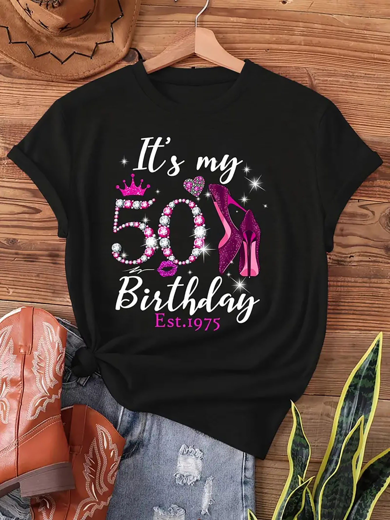 T-shirt De Sport Femme 50e Anniversaire - Manches Courtes, Motif "50 Ans", En Polyester/élasthanne, Pour Fête Et Cadeau - 2