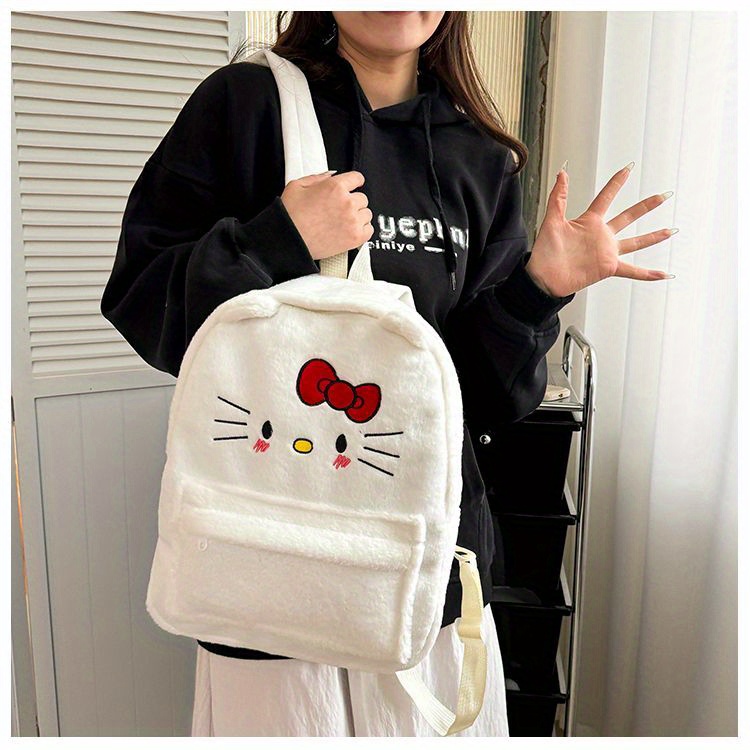 [Officially Licensed] Sanrio Plush Backpack Suitable for - Cute Y2K School Bag with Yellow Duck & Pink Rabbit Characters, Soft Lightweight Backpack, Large Capacity Bookbag Gift for, for Teenager
