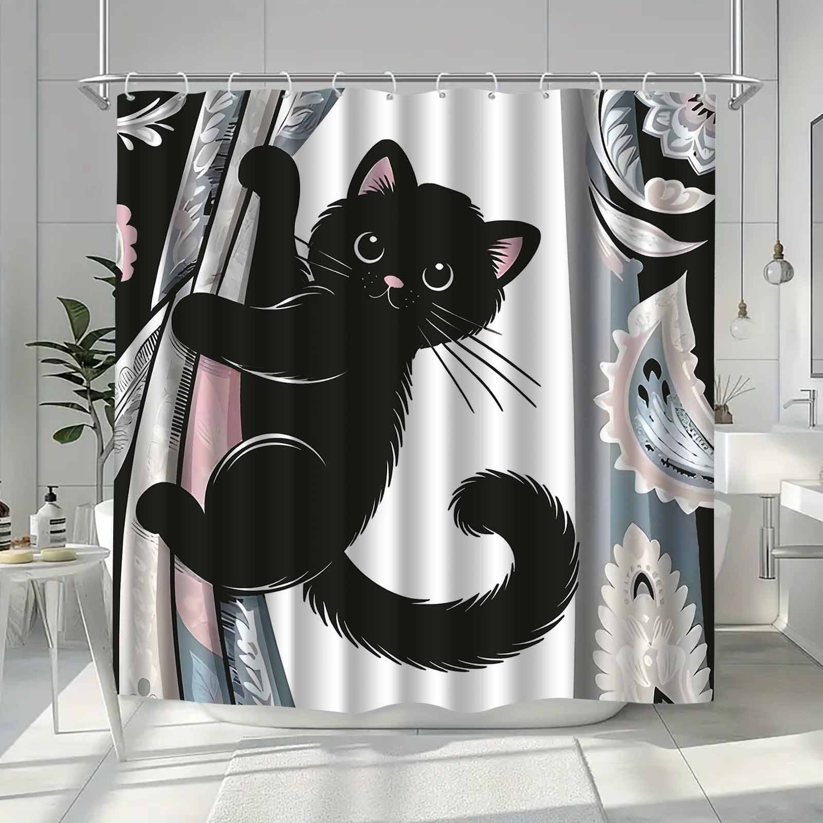 TEMU 1pc Cute Black Cat Pattern Shower Curtain, High-end Elegant Bathroom Curtain Shower Curtain, Shower Curtain Home Decoration Pattern, Partition