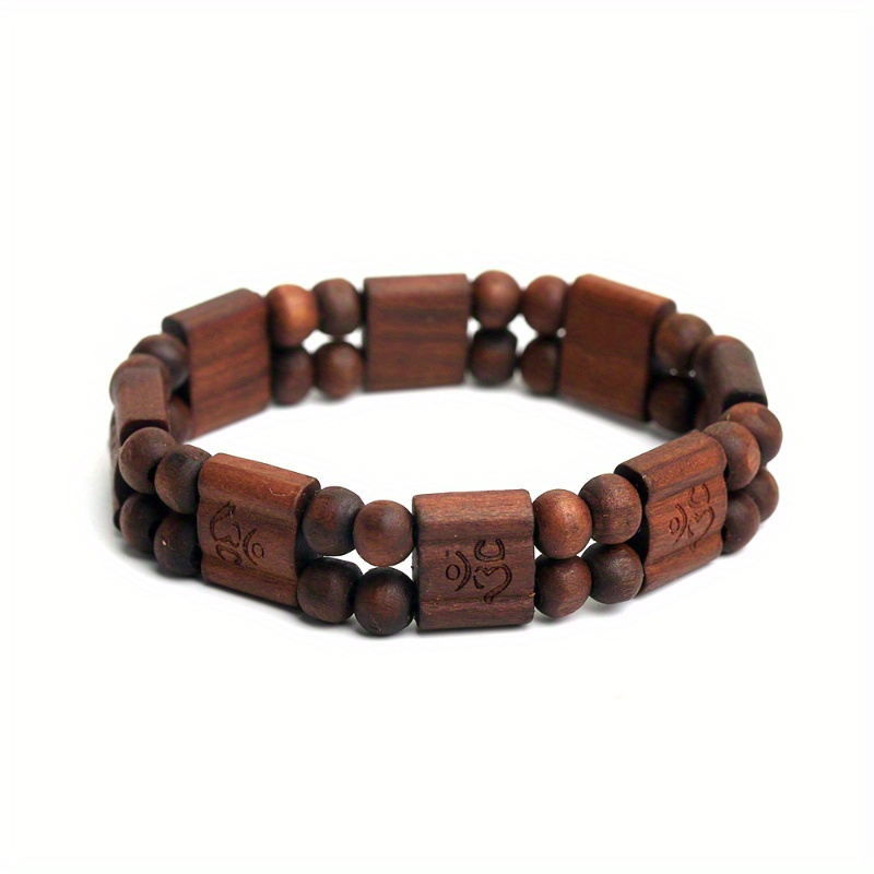 Ethnic Style Square Wooden Bead Stretch Bracelet, Unisex Design
