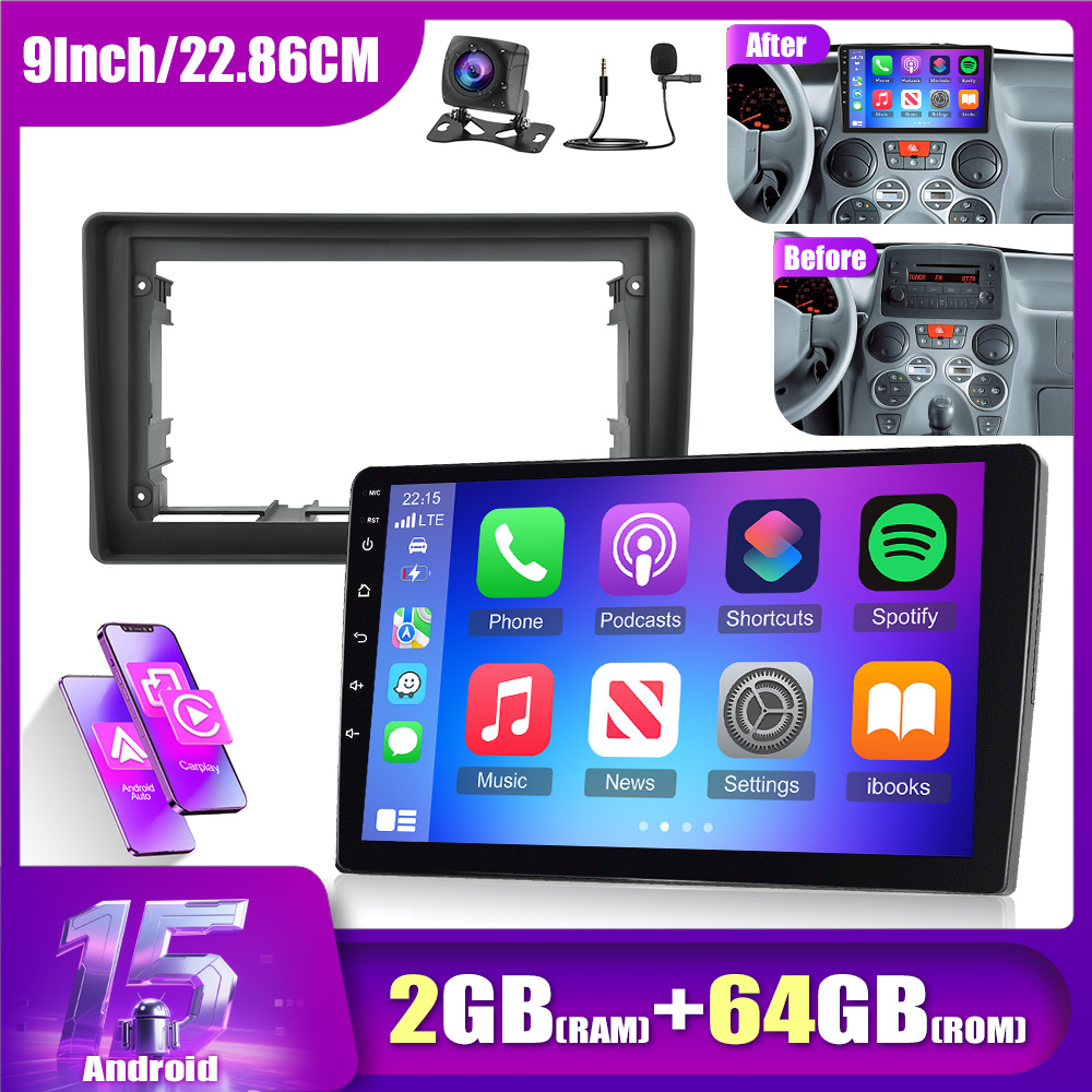 [2gb+64gb] 15 For 2003-2012 Car Radio, 9'' Hd 1080p 2.5d Touch Screen & Auto Car Mp5 Multimedia Player With Wifi Gps B-t Fm Radio Dual Usb Ports With Ahd Camera& Mic