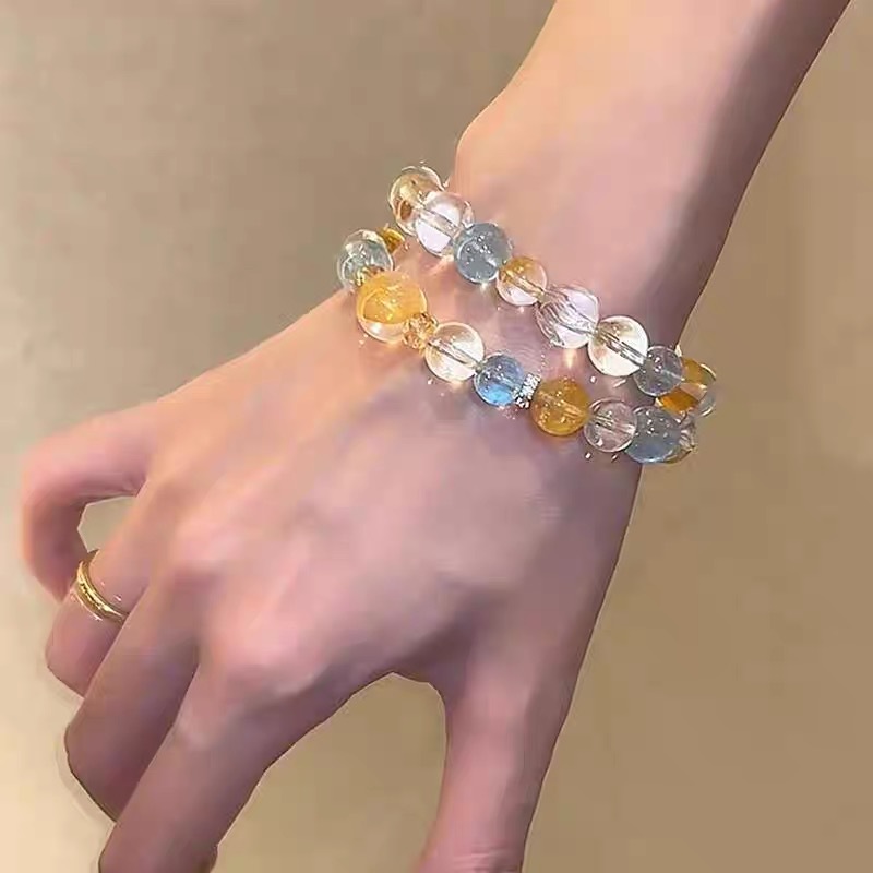 Yellow Agate & Aquamarine Bracelet, Minimalist Design
