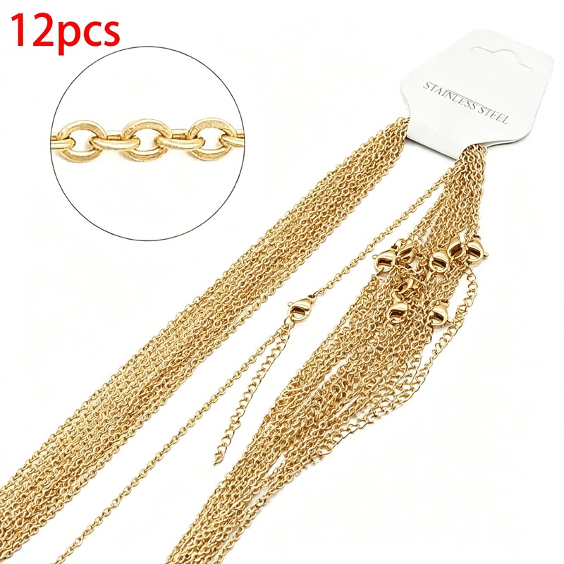 TEMU 12pcs Easy Hypoallergenic Stainless Steel Fashion Chain Necklace, Unisex Chain Necklace, Anti-allergy Women's Additions, , Comfortable And