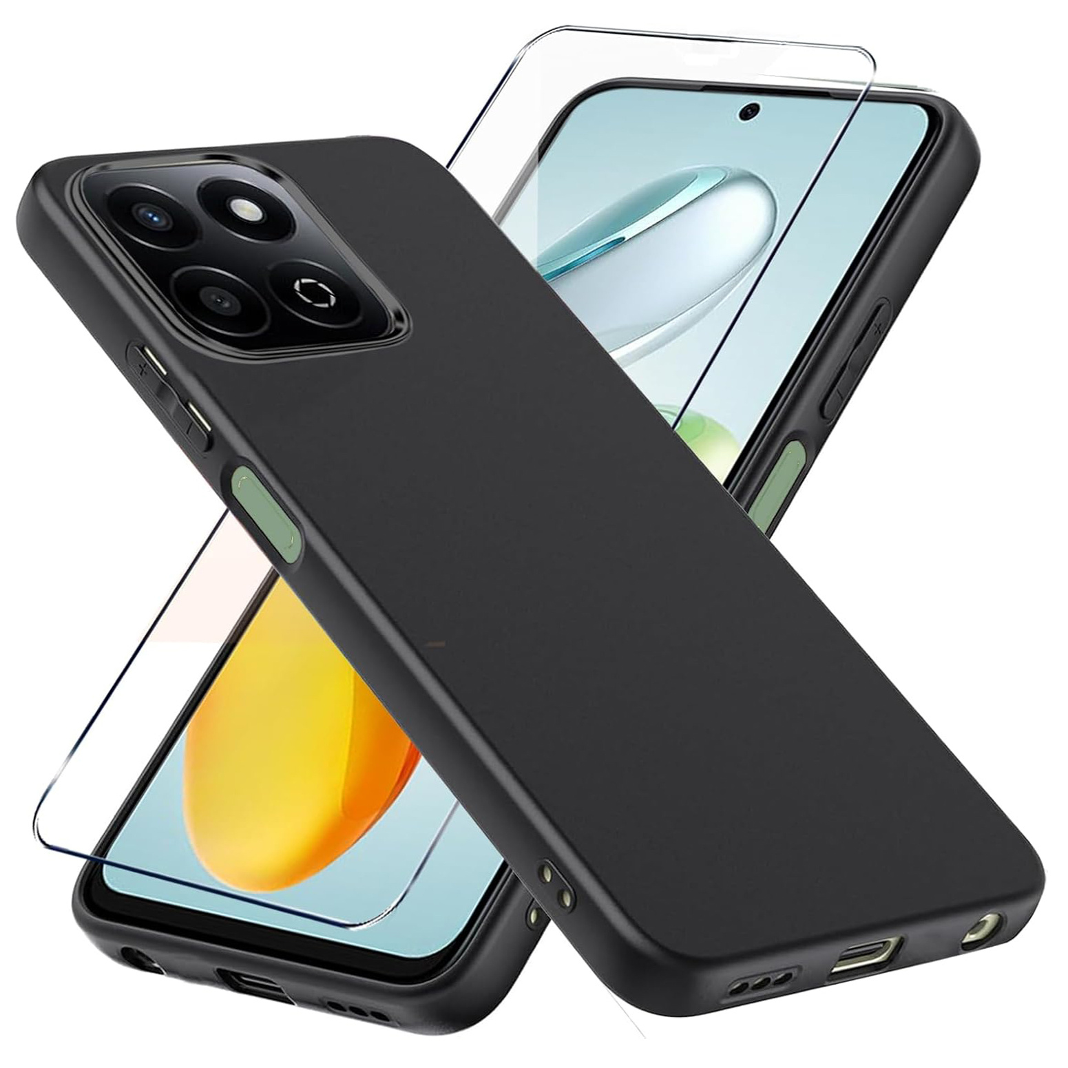 TEMU For Honor 200 Featuring A Dual-piece Tempered Glass Screen Protector, Slim Shockproof Design, And Flexible Black Matte Soft Silicone Tpu