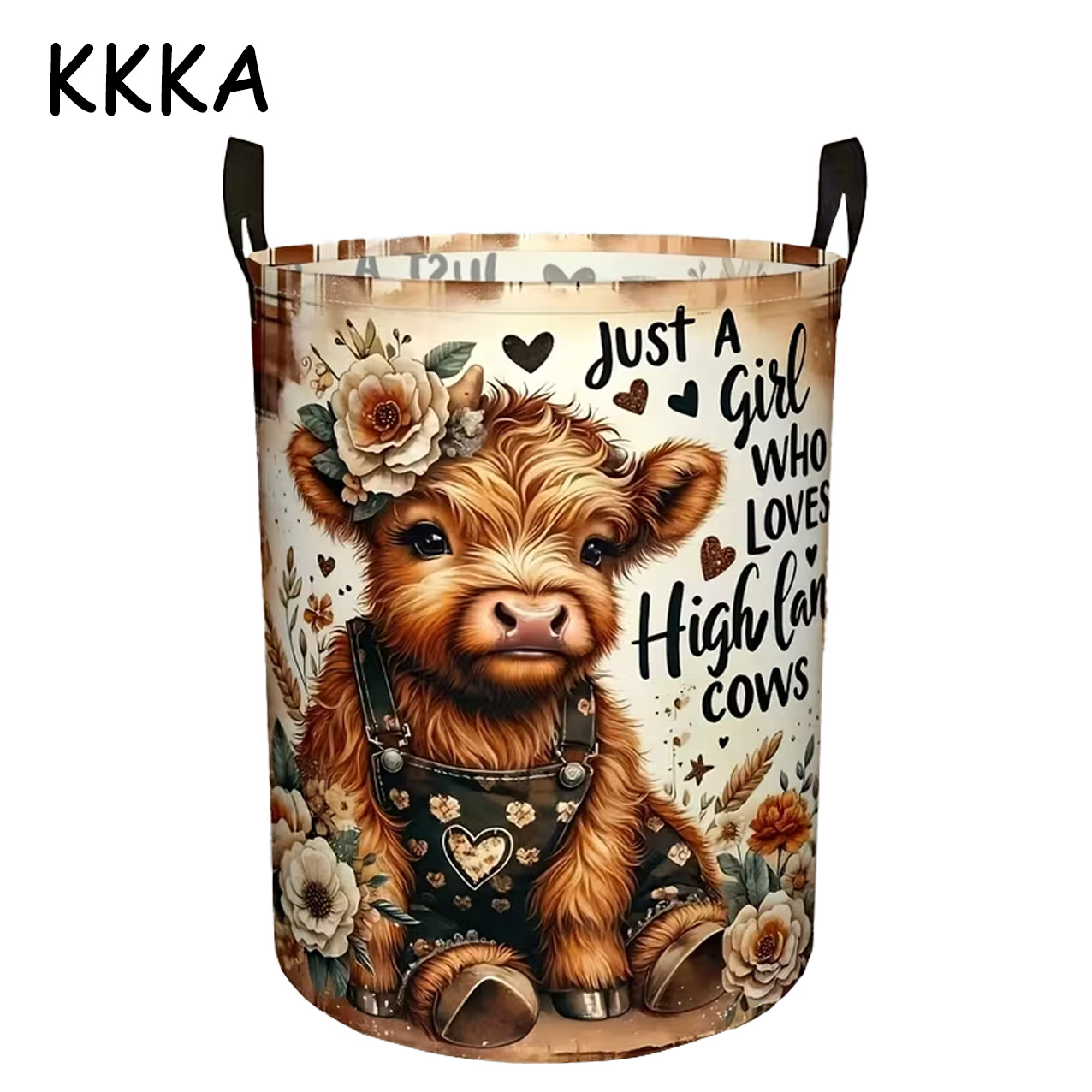 TEMU A Foldable Round Storage Basket With The Design 'country Style Highland Cow Lover', Suitable For Home Organization, Used In Dormitories,