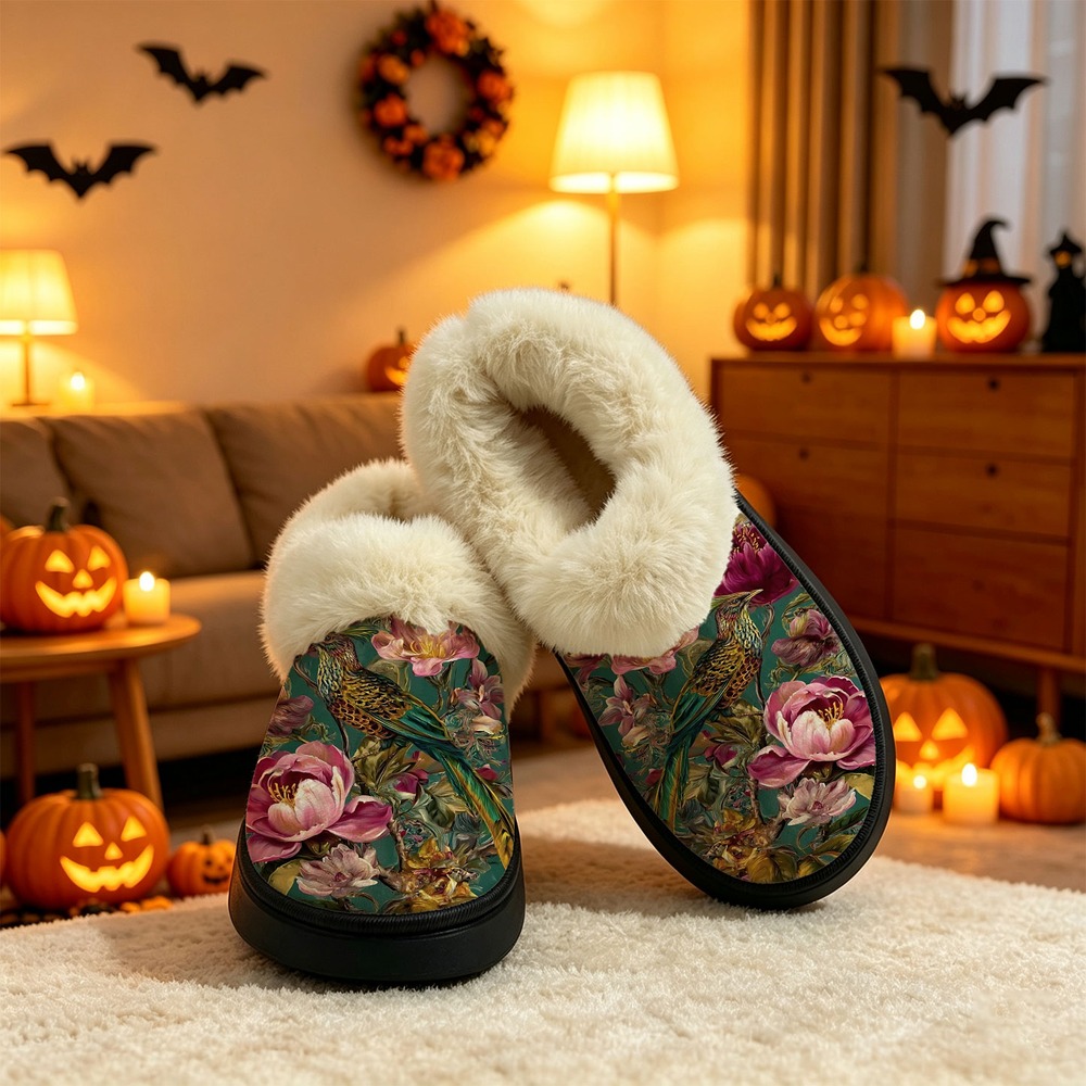 TEMU Winter House Slippers Thick Heat-locking Fluffy Inner Lining, Plush Fuzzy Collar Decoration, Soft Upper Material, Lightweight Sole, Warm