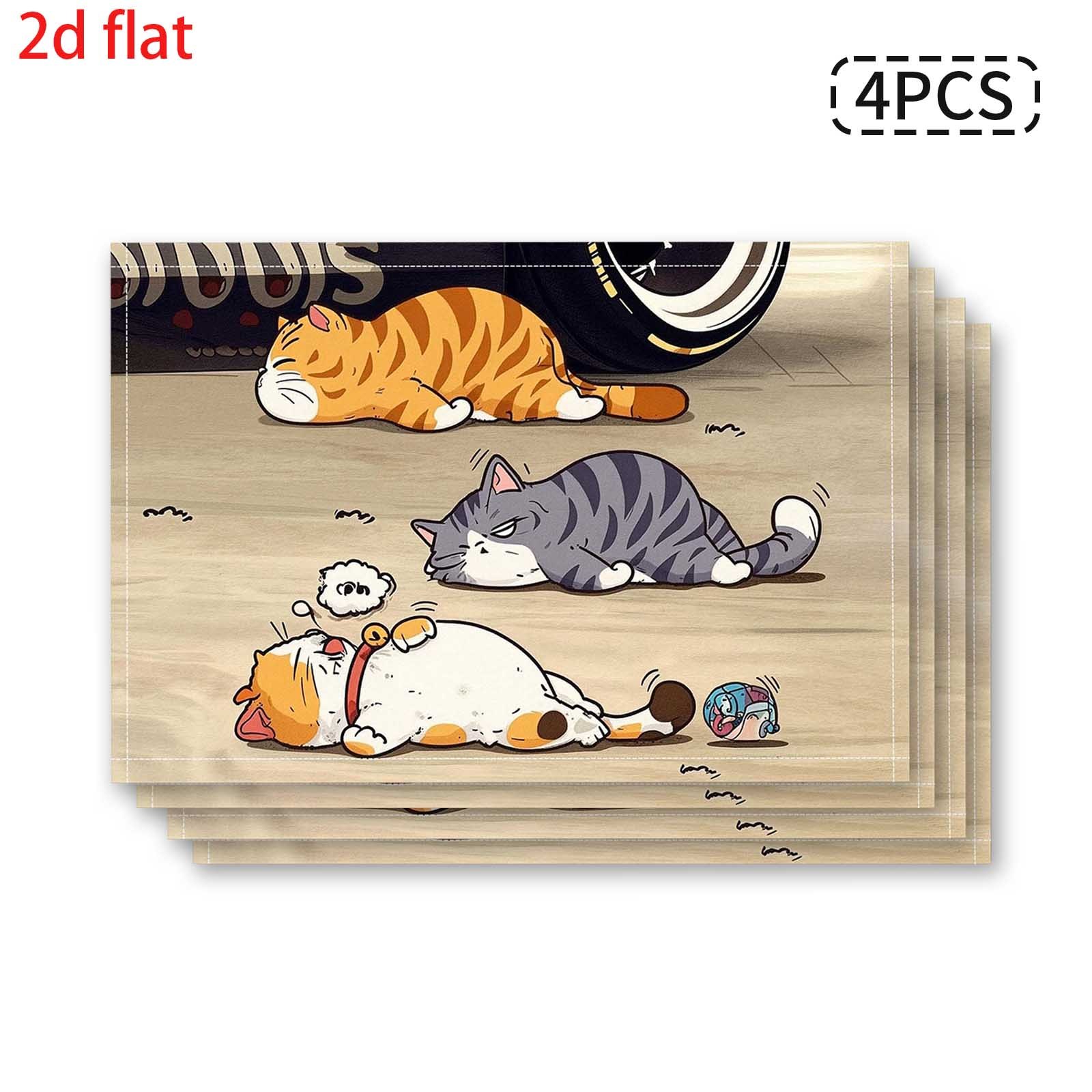 Lot de 4 sets de table chat cartoon, nappes de table douces_voghion.com