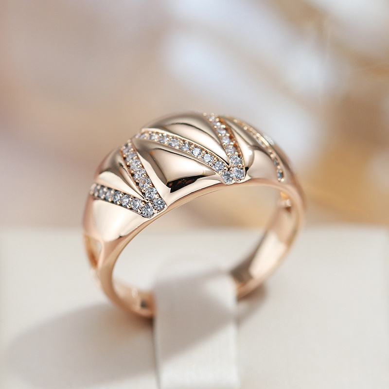 Golden-tone Ring with Round White Synthetic Zirconia