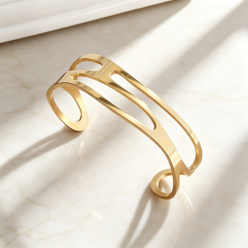 1pc Double-Layer Hollow Minimalist Stainless Steel Open Bangle