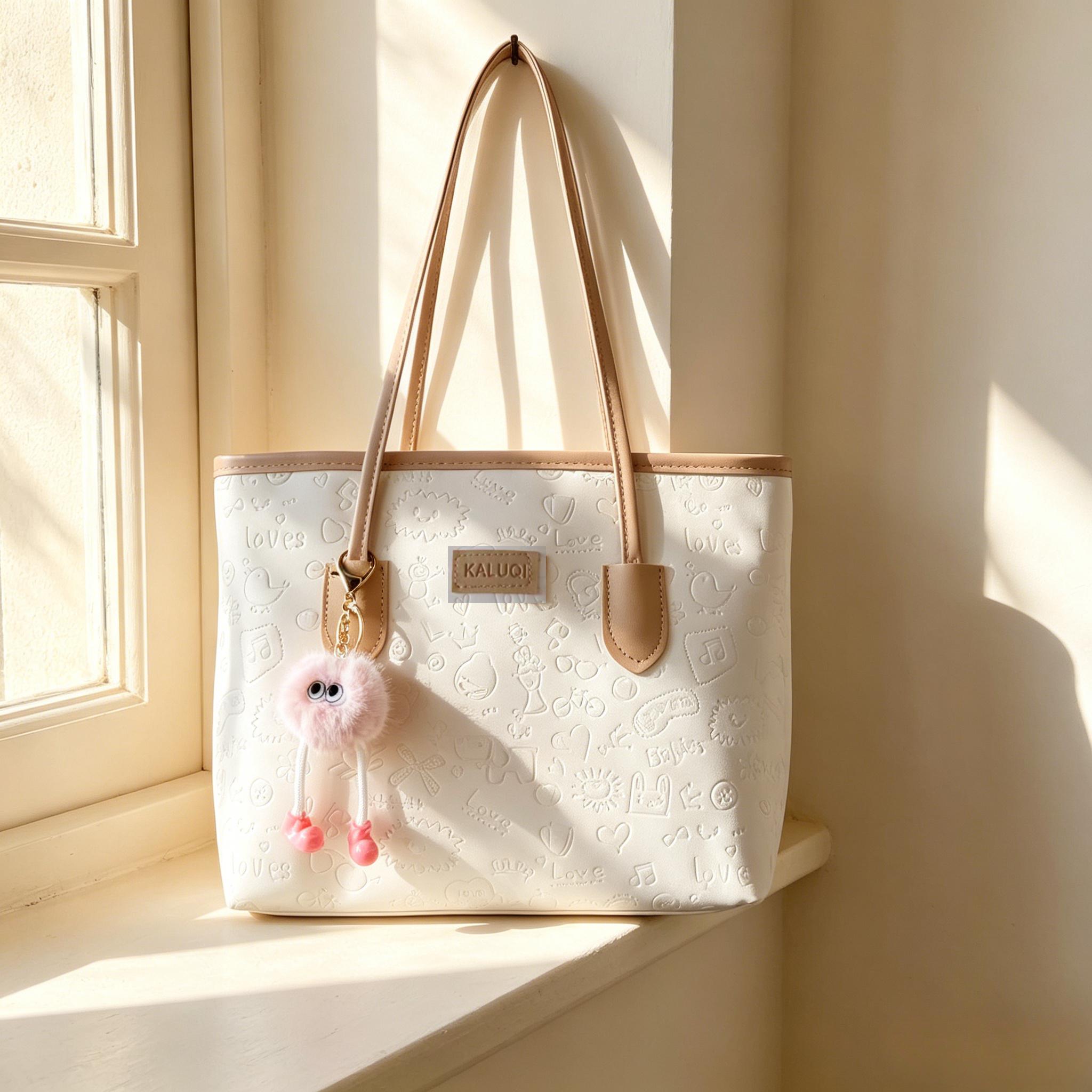 TEMU 【商品名】レディース トートバッグ ファッション 全面エンボスデザイン デイリーコ カジュアル ショッピングバッグ 大学スタイル デイリーハンドバッグ 通勤・通学・ショッピングに最適 大容量 デイリーコバッグ レディース トートバッグ